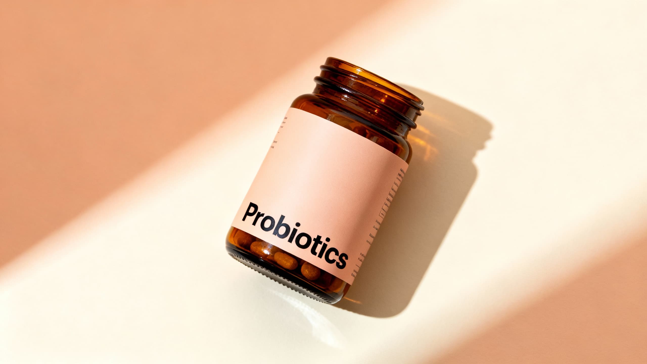 Bottle of probiotic supplements