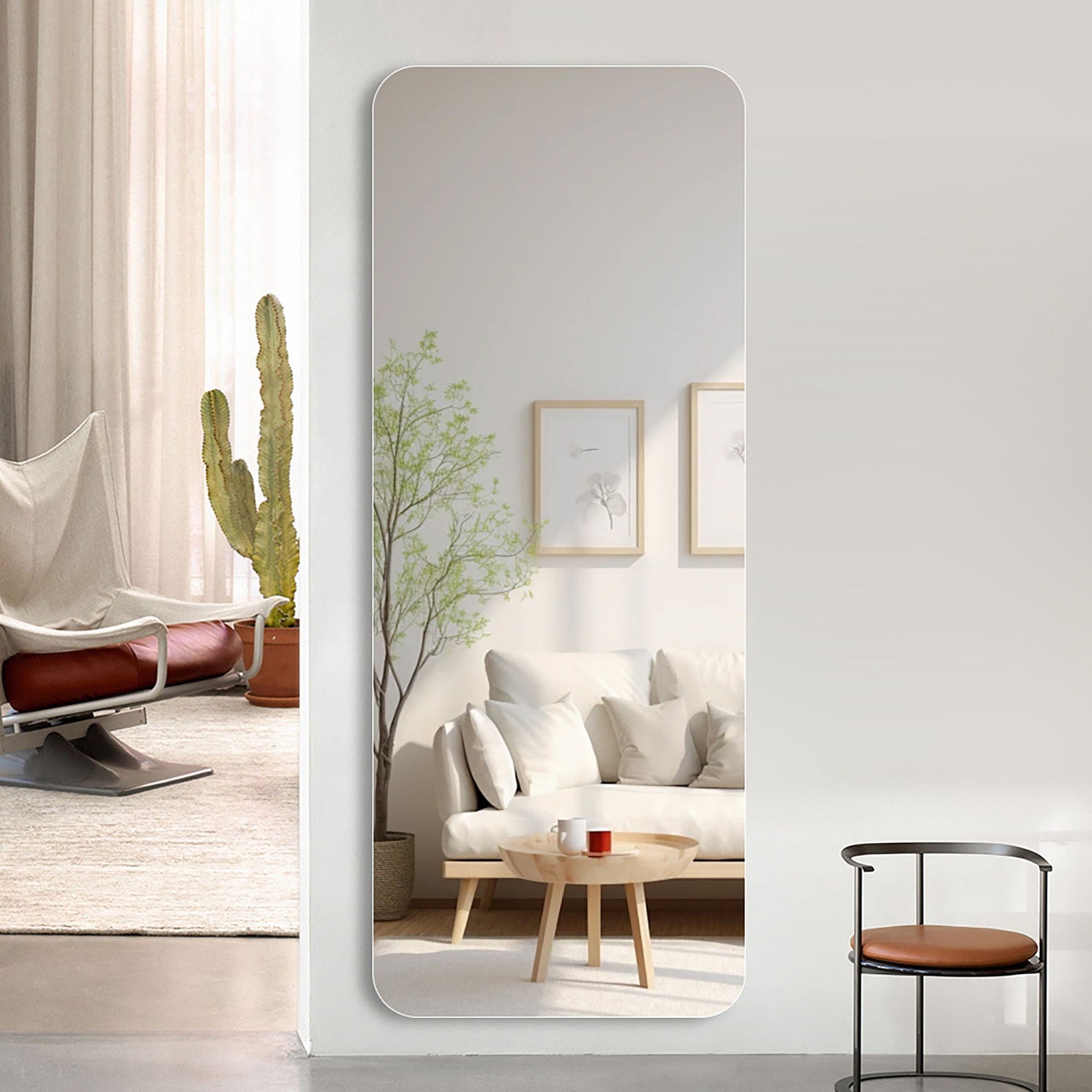 Full Body Round Corner Mirror For Living Room Bedroom Cloakroom High Quality 5Mm Explosion Proof Glass - Silver / Clear