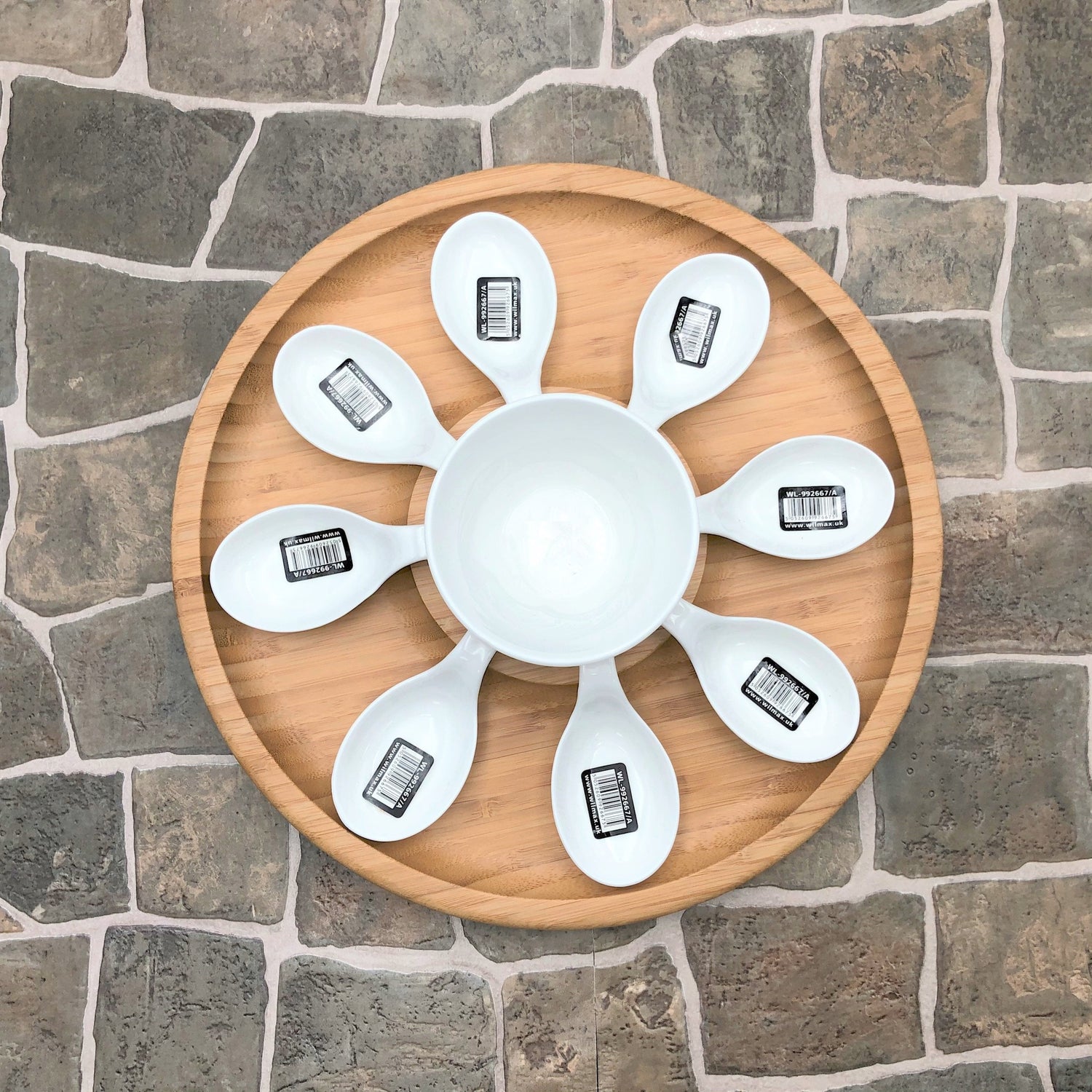 Medium Party Serving Tray With 8 Shooter Spoons And Condiments Dish For The Center
