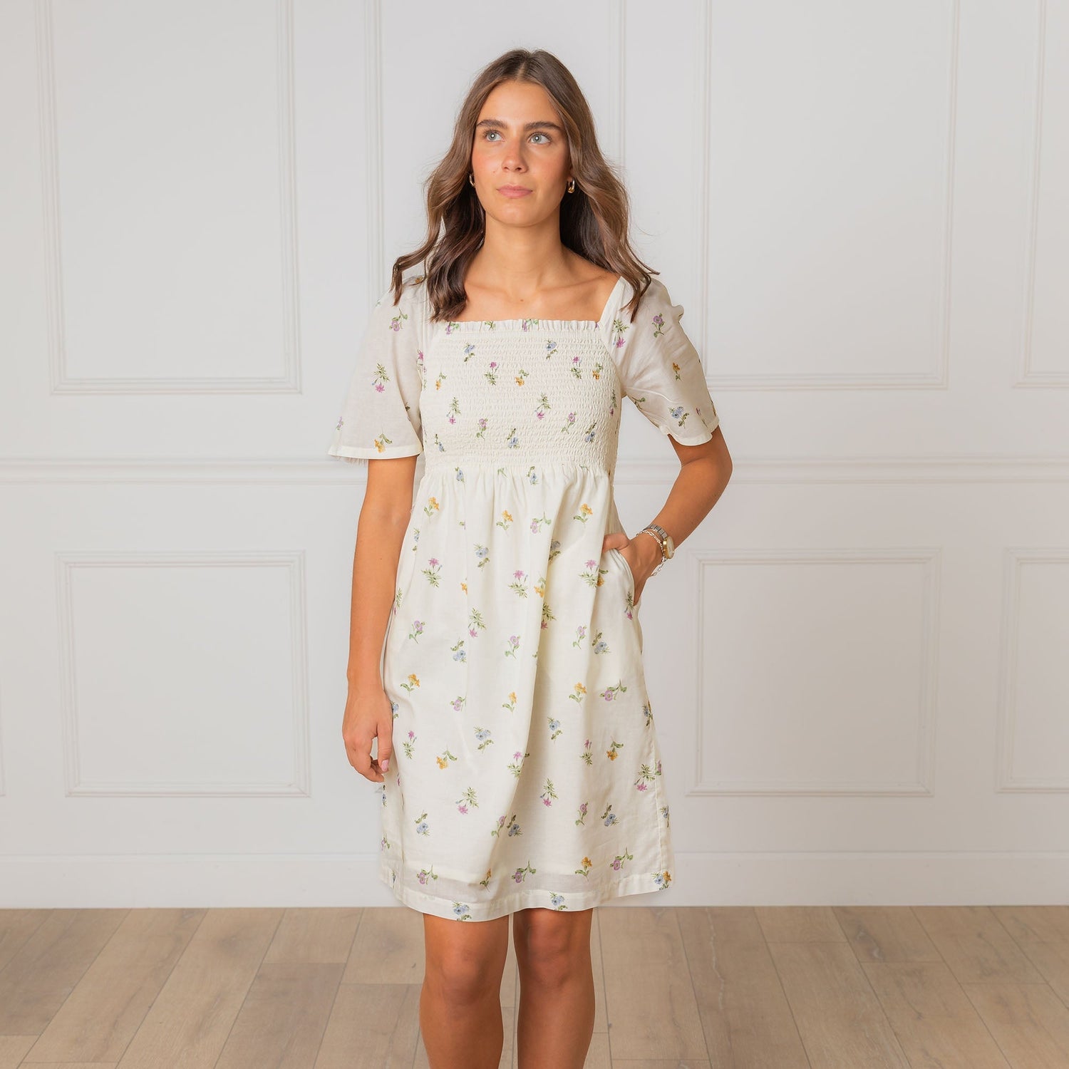 Hope & Henry Organic Bell Sleeve Smocked Dress
