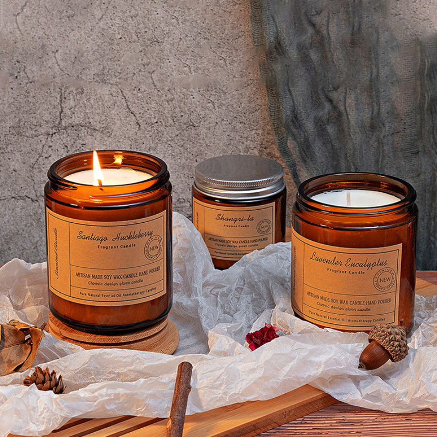 Smokeless Aromatherapy Scented Candle Handmade with Natural Soy Wax, Creative Glass Cup Tea Bottle Design, Decorative Home Aromatherapy Candle Cup for Living Room, Bedroom, and Gift