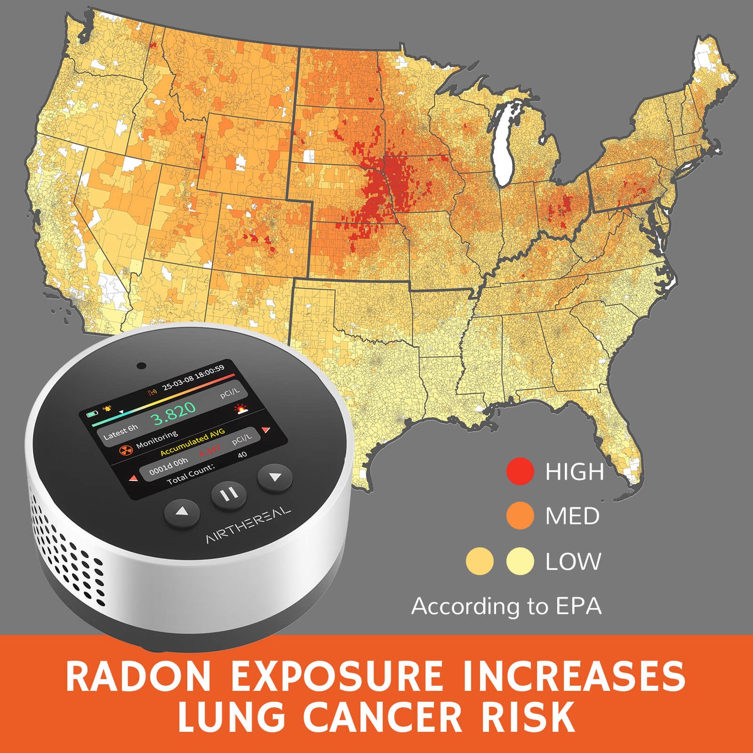 Airthereal RM-65 Radon Detector for Home Basement