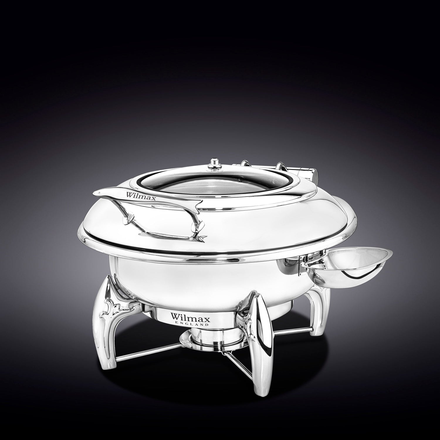 GLASS LID ROUND CHAFING DISH WITH STAND 20.5" inch X 18" inch X 13" inch | 52 X 45.5 X 33 CM 200 FL OZ | 6 L
