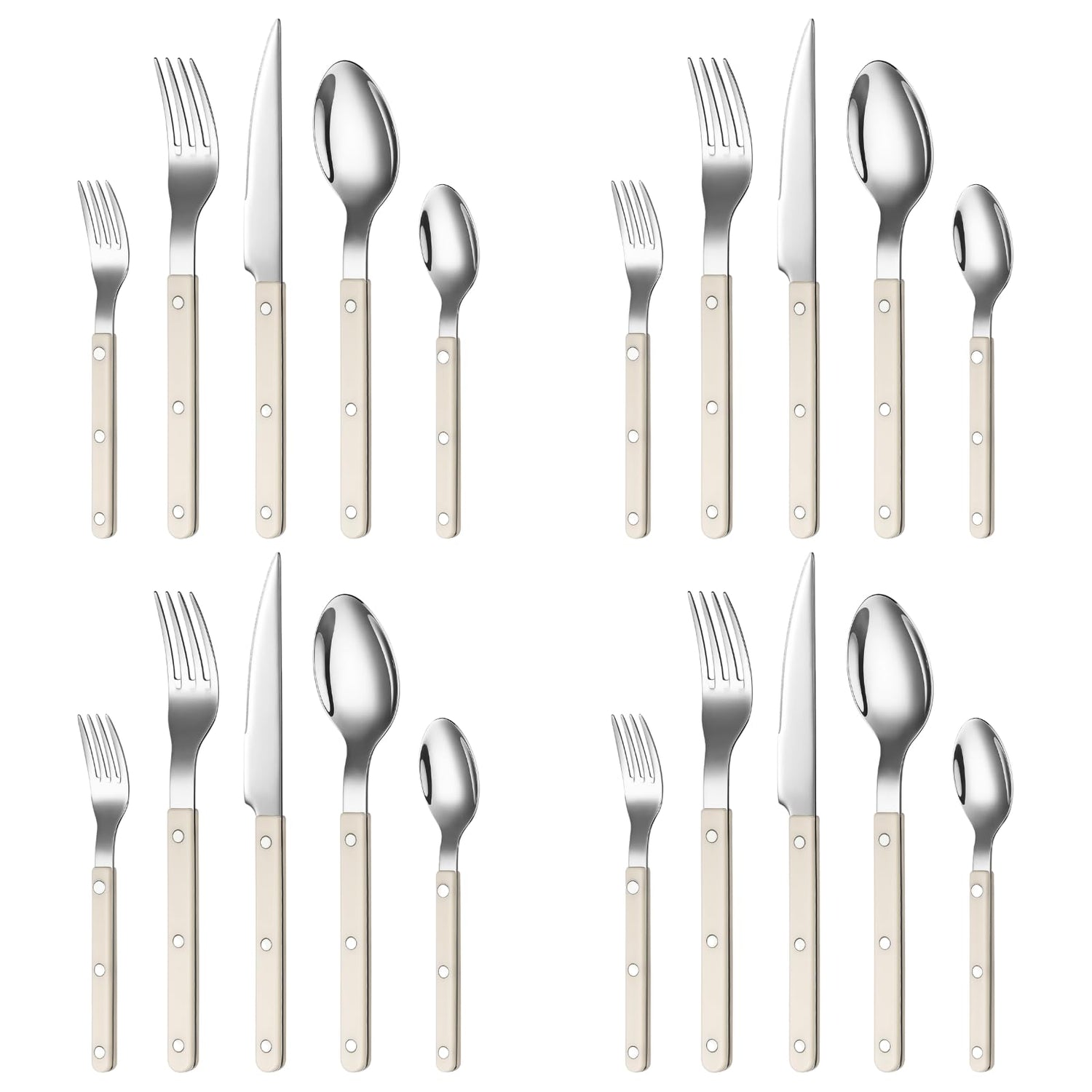 Khen Cream Cutlery Set of 20 –18/8 Stainless Steel Flatware