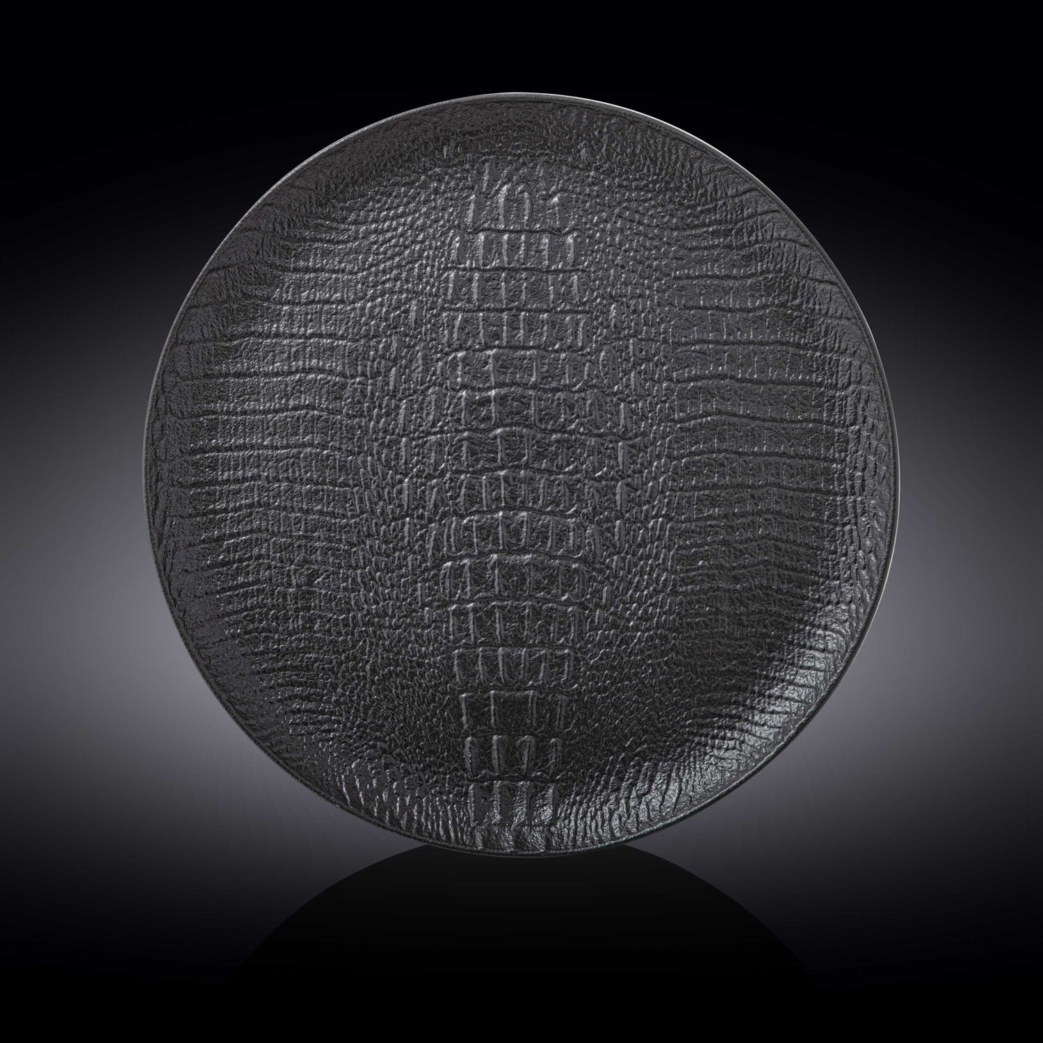 Set Of 2 Black Porcelain Slate look Round Plate / Platter With Crocodile Skin Texture 13" inch | 33 Cm