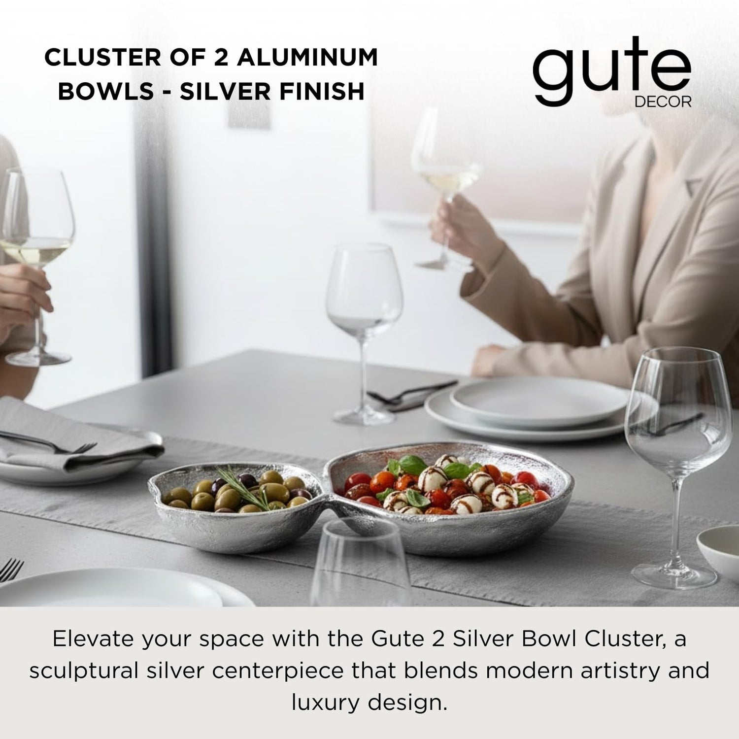 2 Cluster Decorative Bowls Bright Silver Snack Tray Bowl Chip