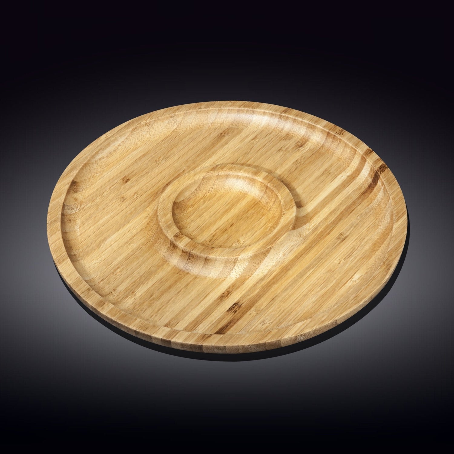 Bamboo Round 2 Section Platter 12" inch | For Appetizers / Barbecue / Burger Sliders