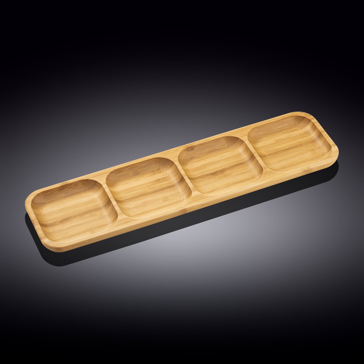 Set Of 4 Bamboo Divided Dish 17" inch X 4.5" inch Bento box | 43 X 11.5 Cm