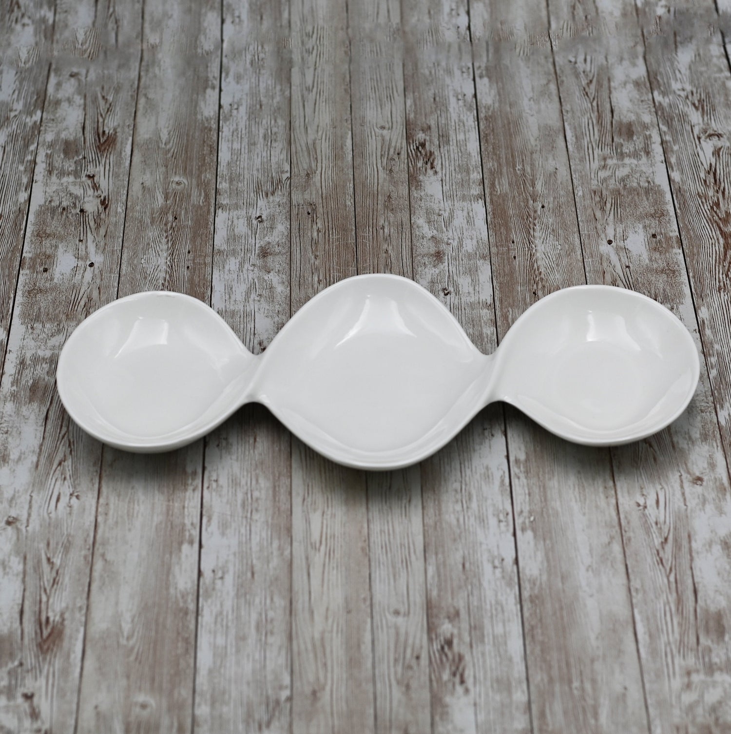 Set Of 3 White Divided Sauce Dish 14.5" inch | 37 Cm