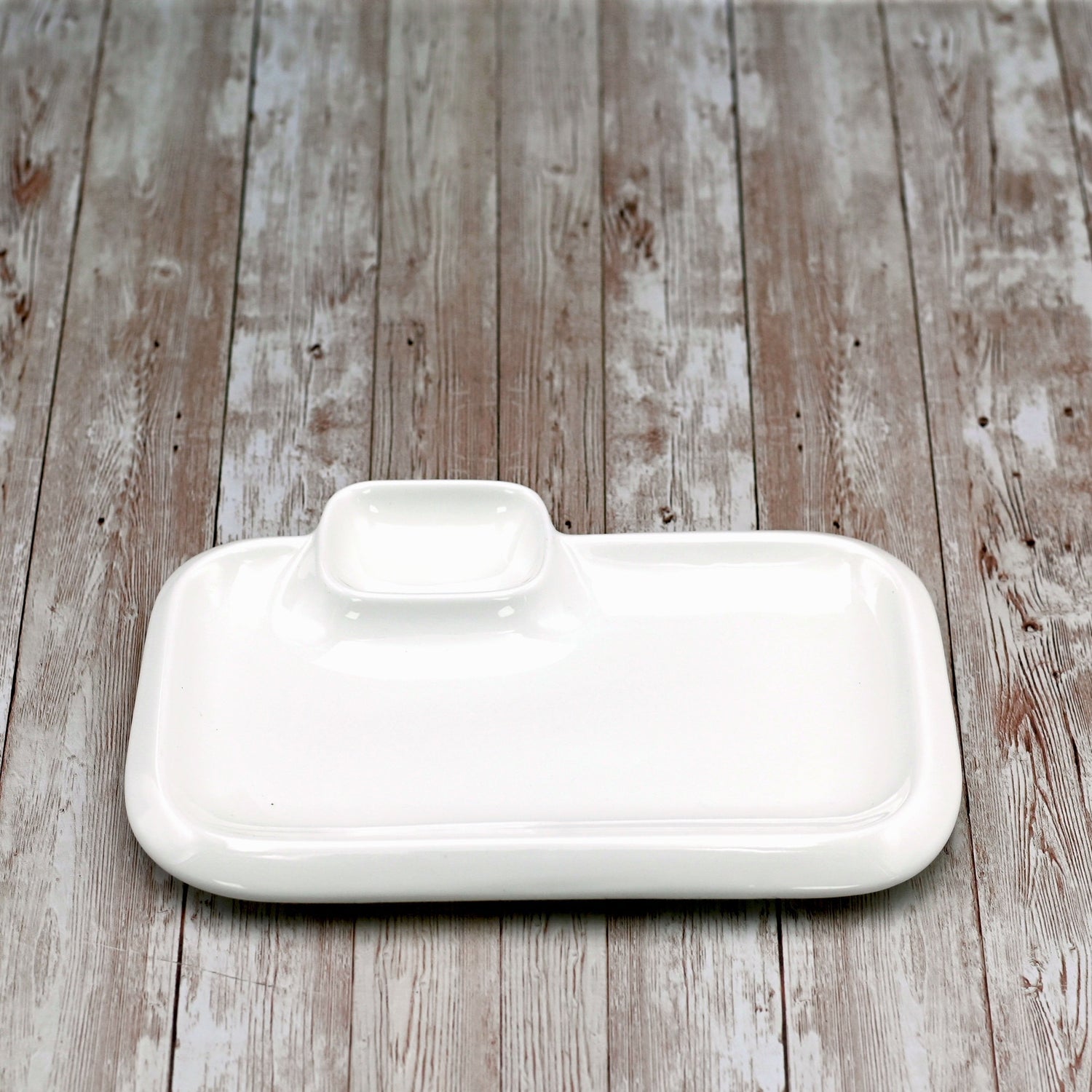 Set Of 6 White Rectangular Plate With Sauce Compartment 8" inch X 4.5" inch|
