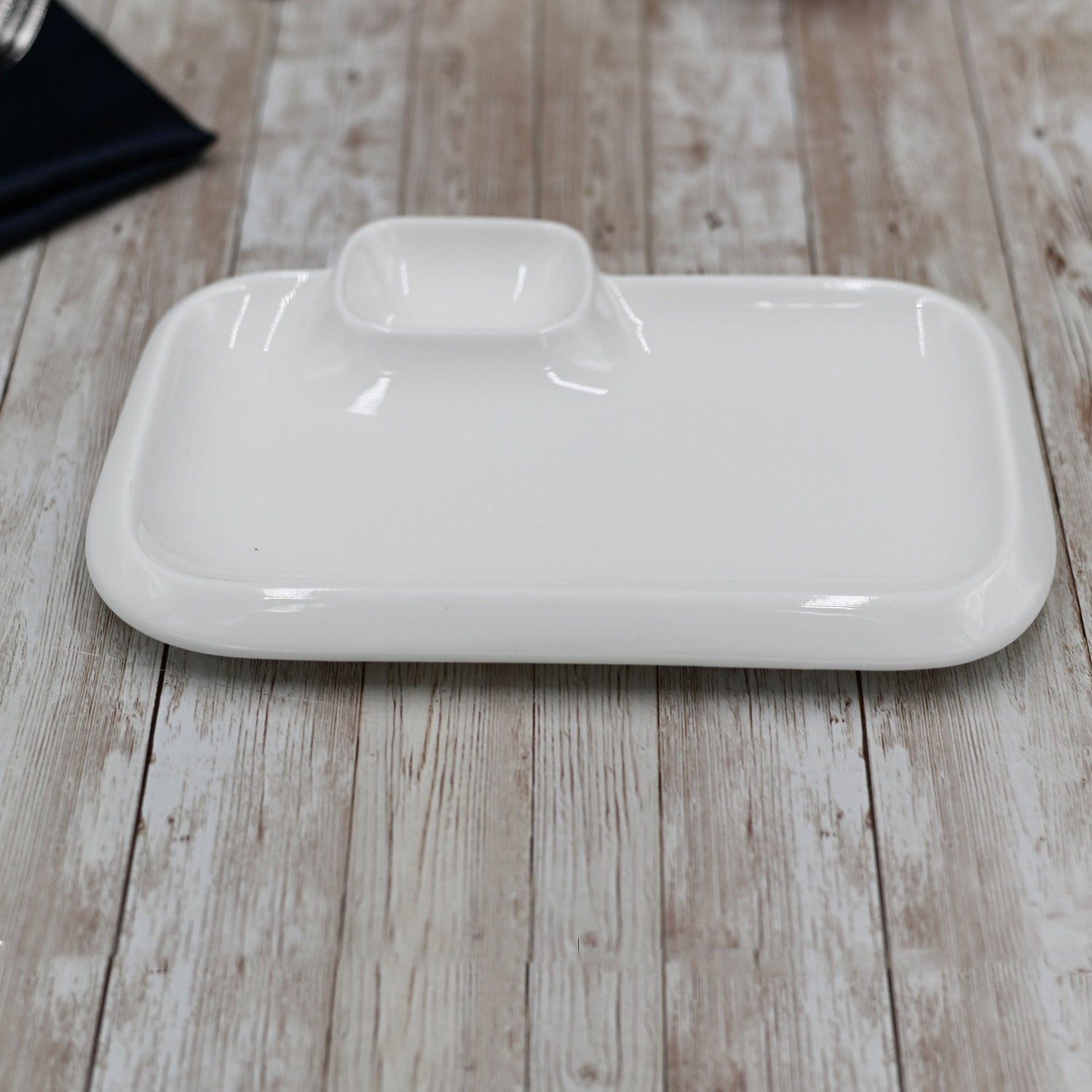 Set Of 6 White Rectangular Plate With Sauce Compartment 10" inch X 6" inch|
