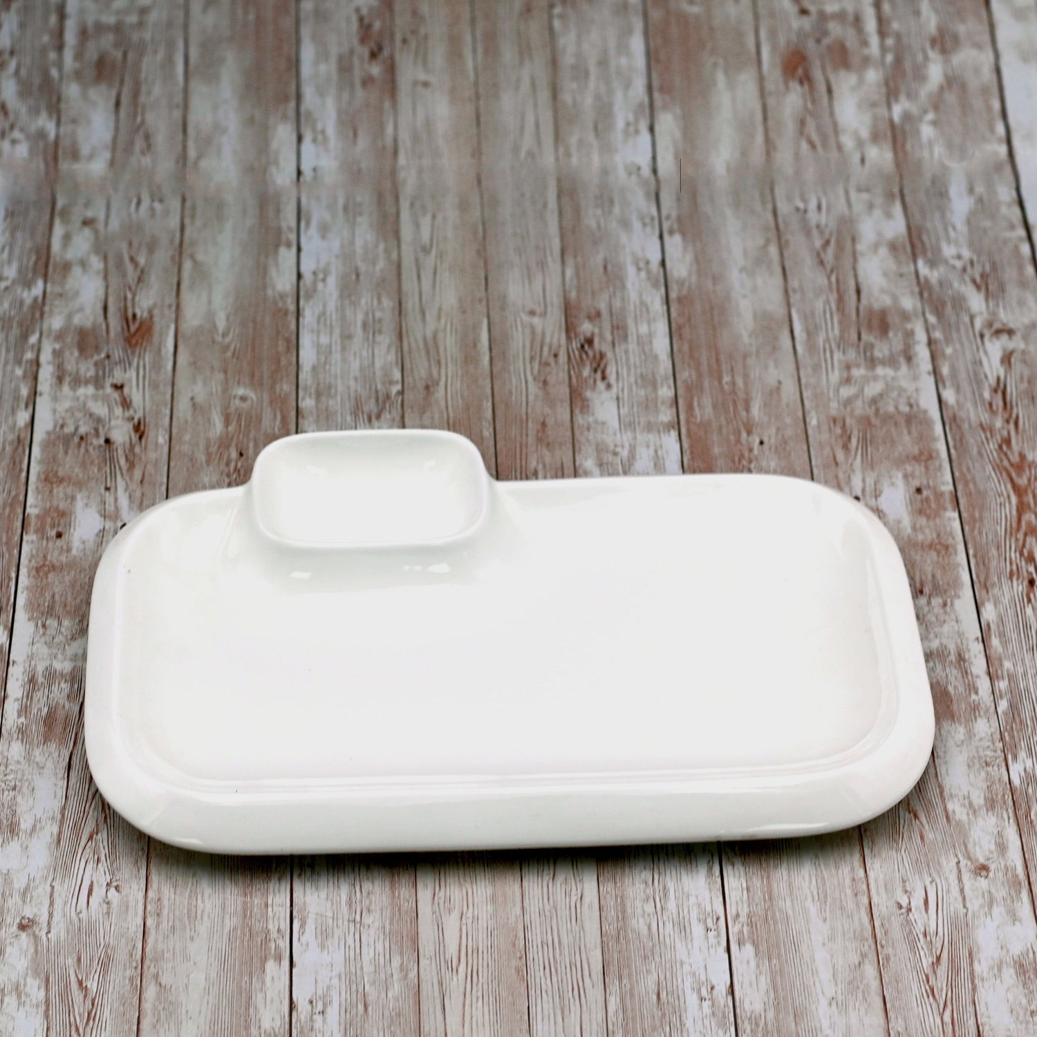 White Rectangular Platter With Sauce Compartment 14" inch X 8.5" inch|