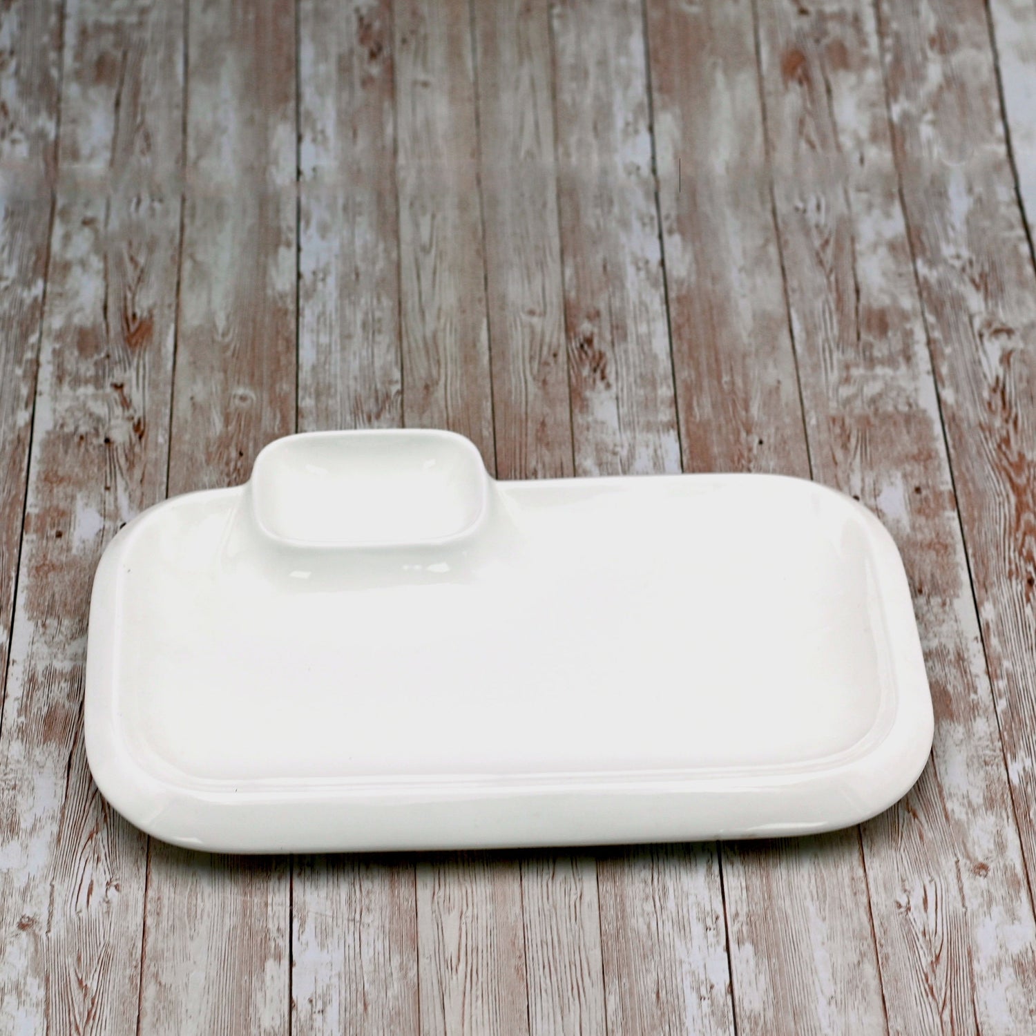 Set Of 3 White Rectangular Platter With Sauce Compartment 14" inch X 8.5" inch|