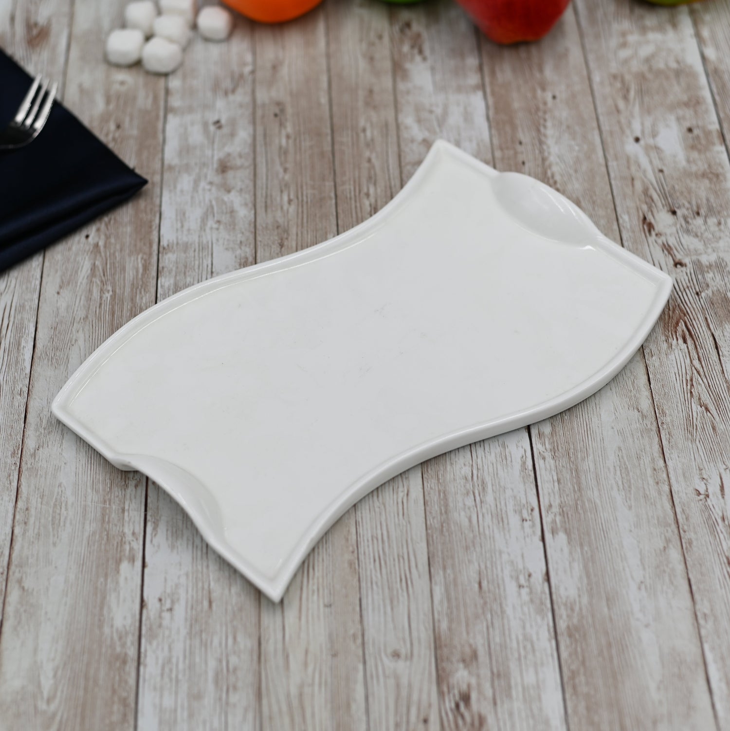 Set Of 3 Flat Porcelain White Dish With Handles 14" inch | 36 Cm