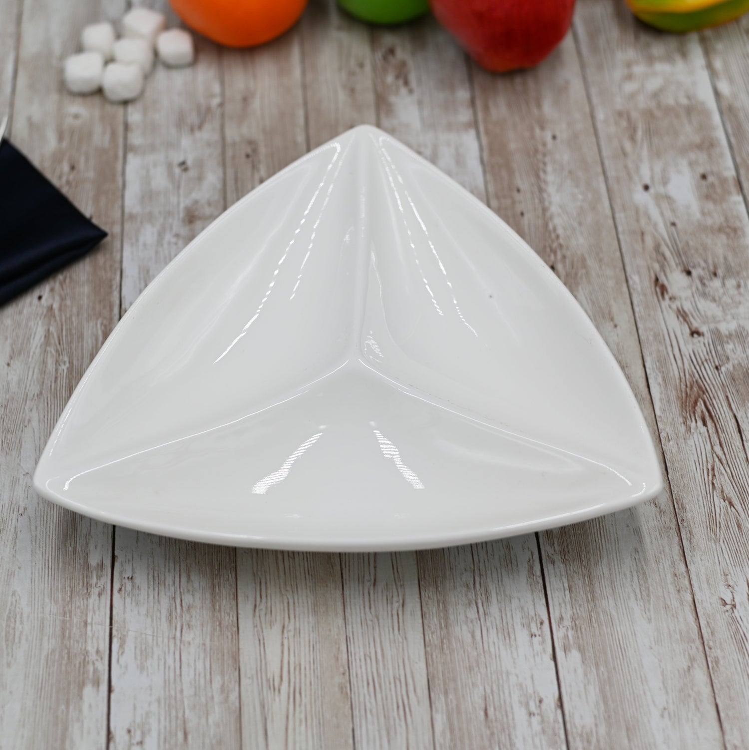 Set Of 3 White Divided Triangular Dish 9.5" inch | 24 Cm