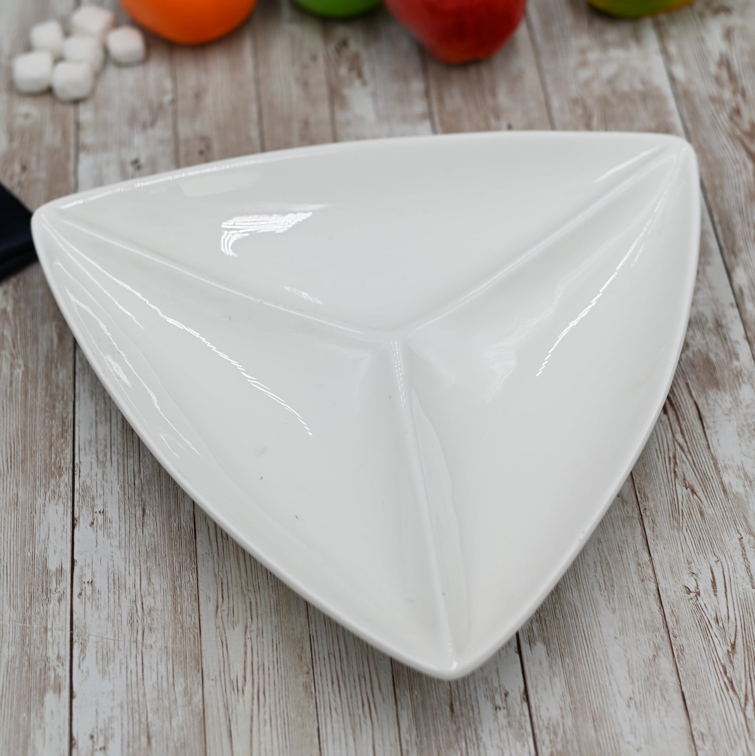 Set Of 3 White Divided Triangular Dish 11.5" inch | 29 Cm