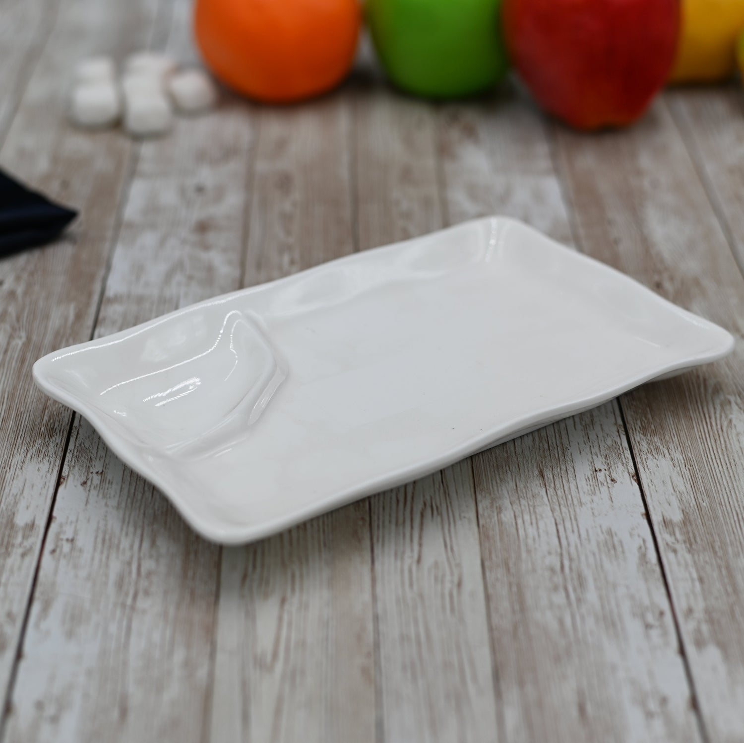 White Rectangle Dish With Sauce Compartment 10" inch X 5.5" inch | 25 X 14 Cm