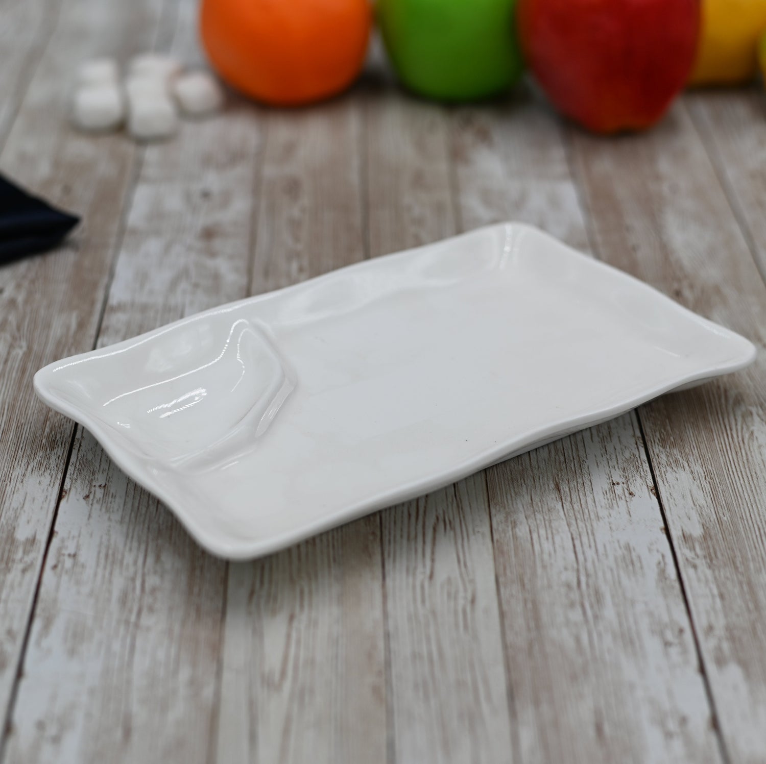 Set Of 3 White Rectangle Dish With Sauce Compartment 10" inch X 5.5" inch | 25 X 14 Cm