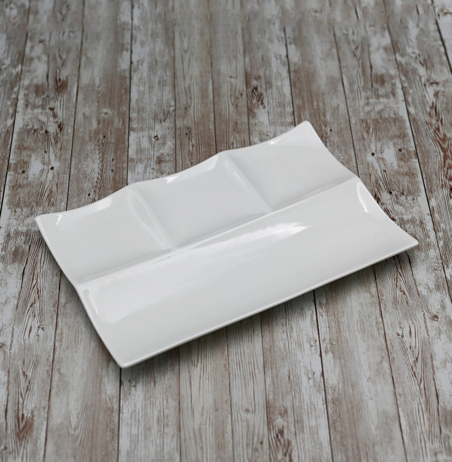 Set Of 3 White Rectangle Divided Platter 12" inch X 8" inch |