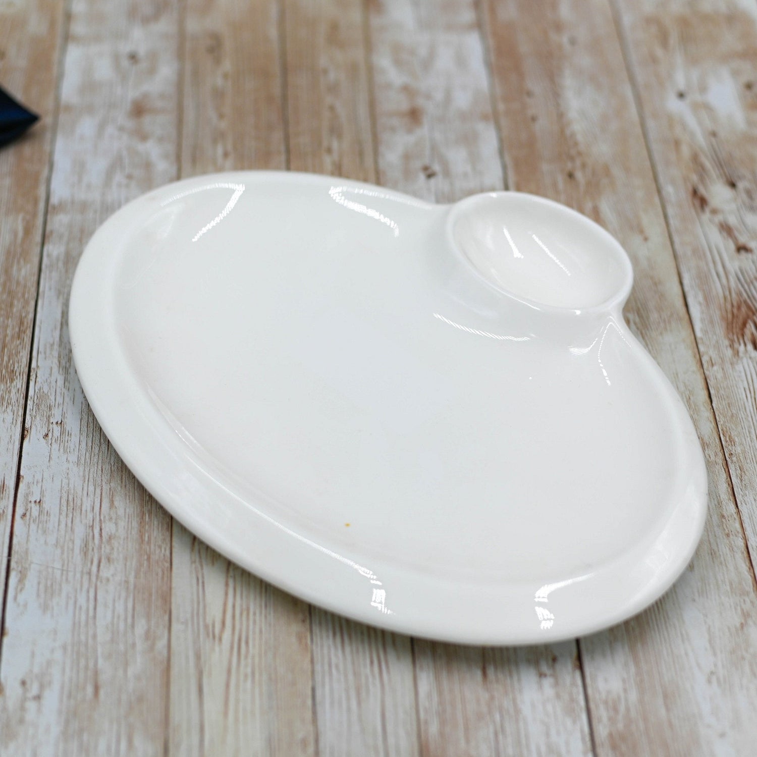 White Oval Platter With Sauce Compartment 10" inch | 25.5 Cm
