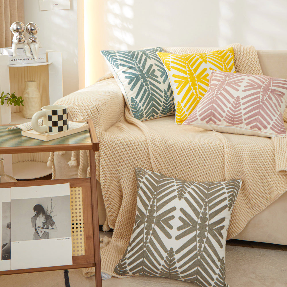 Textured Cotton Blend leaf tropical design Throw Pillow (With insert) size 18"x18"