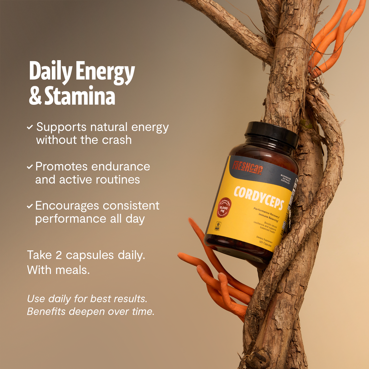 FreshCap Mushrooms Organic Cordyceps Mushroom Supplement Capsules