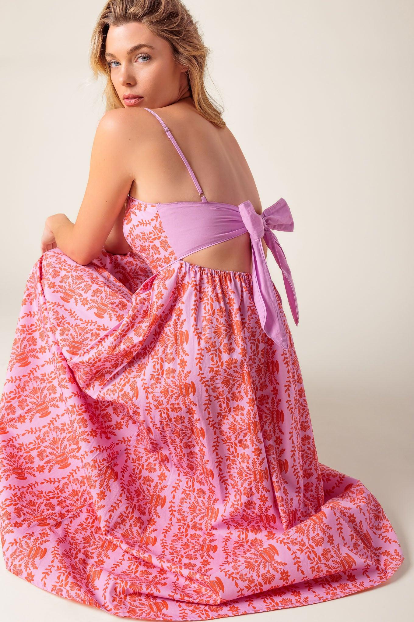 Flying Tomato THE EVETTE PINK WOVEN MIDI DRESS