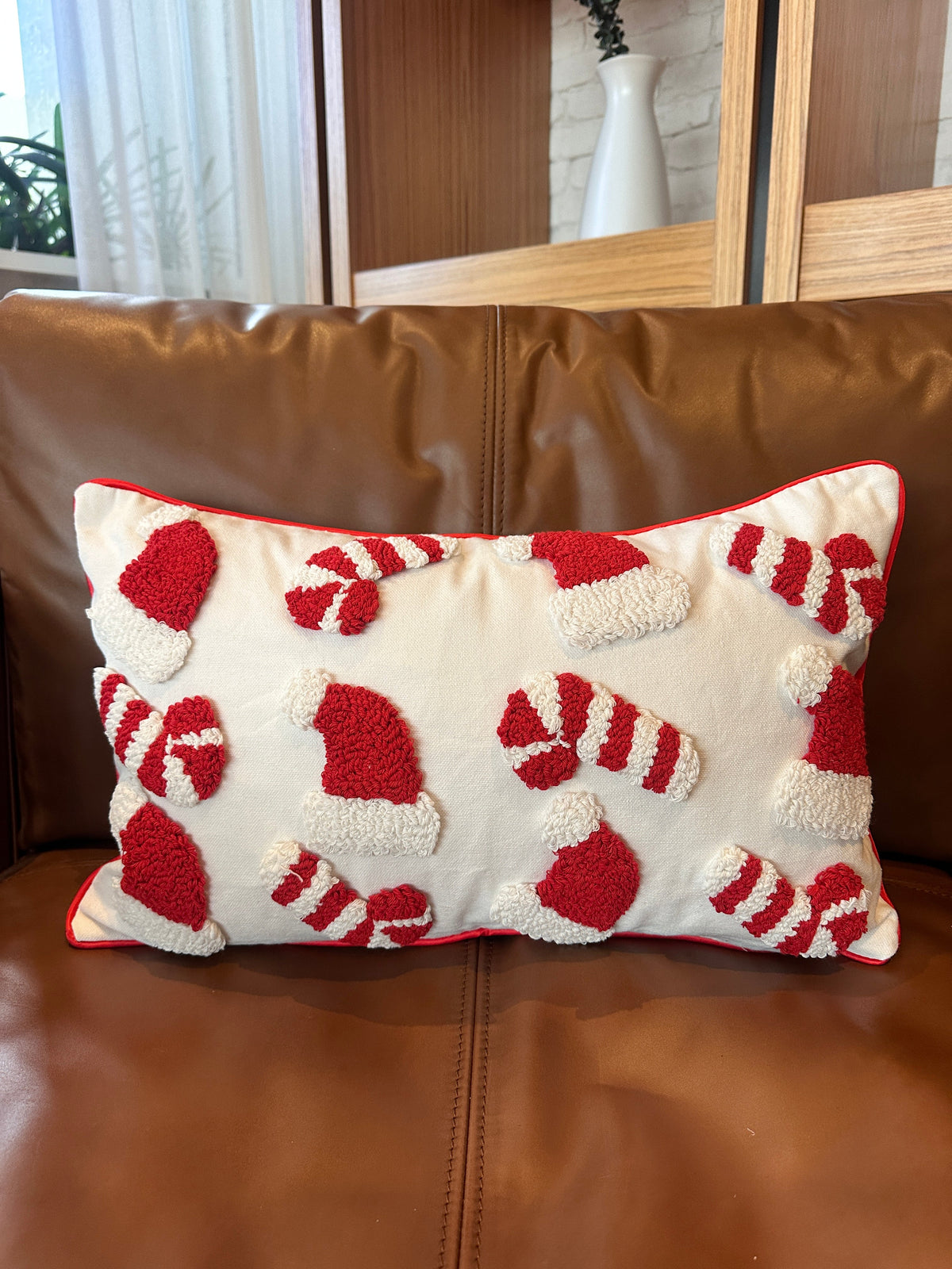 Candy Cane & Santa Hat Lumbar Pillow Cover