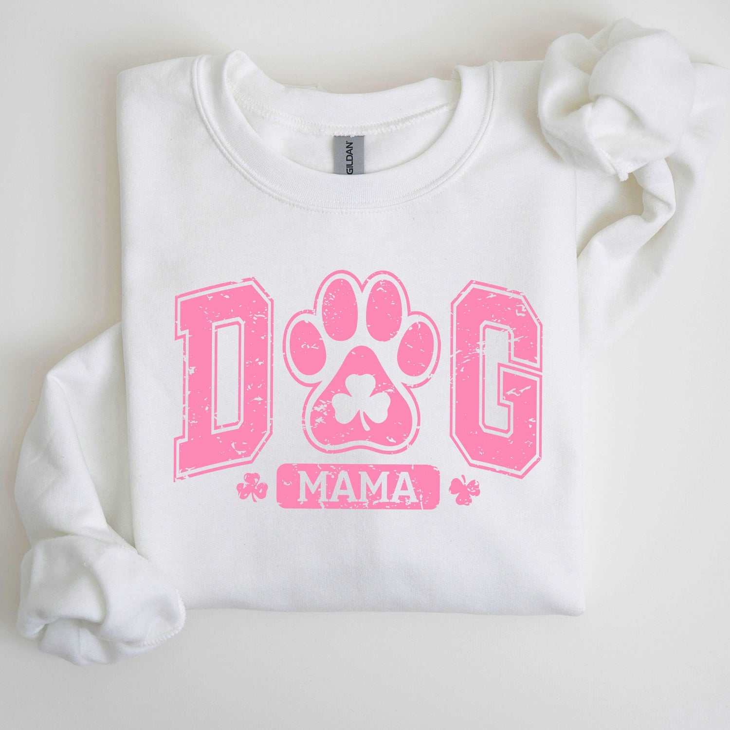 Dog Mama, Pink, Lucky, Shamrock, Lucky Charm, Irish, Retro, St Patrick's Day Sweatshirt