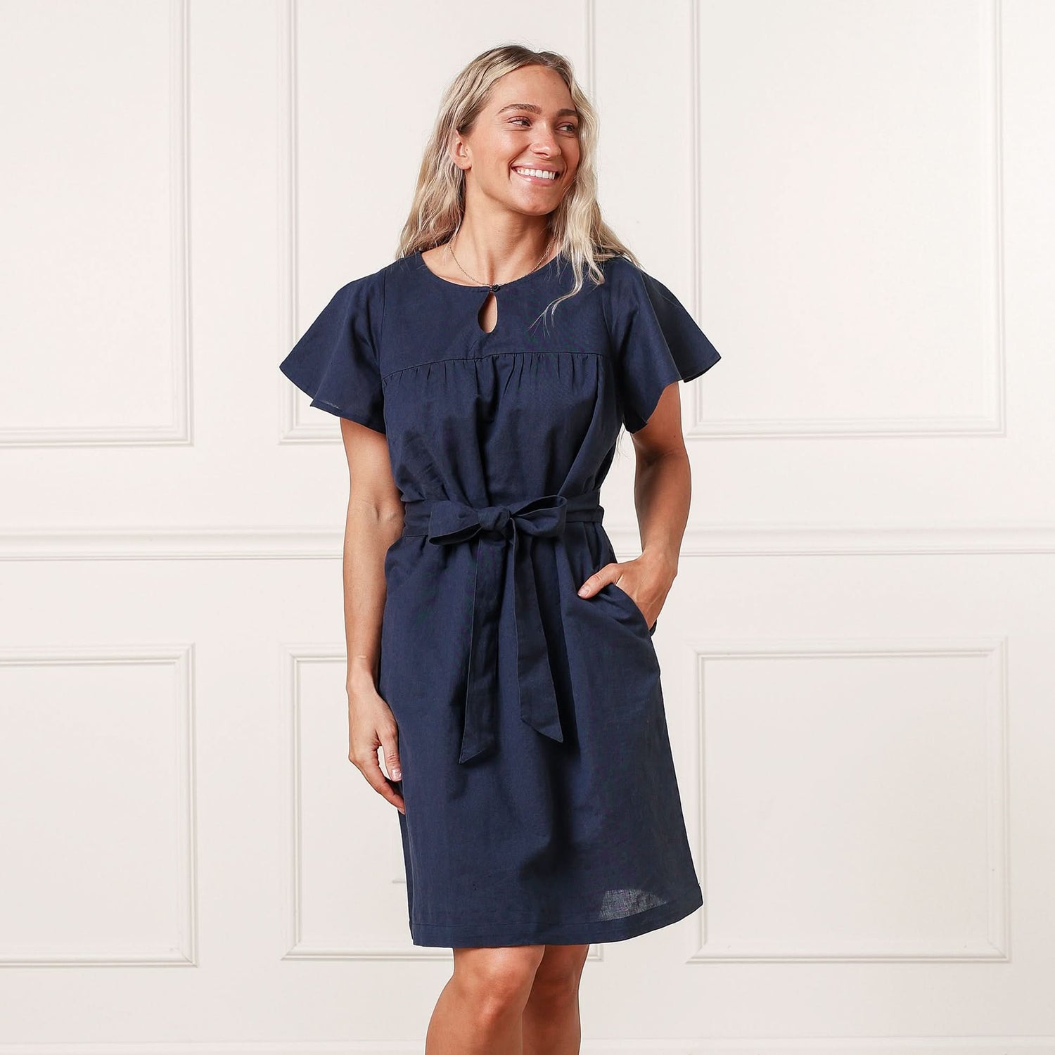 Hope & Henry Linen Keyhole Dress