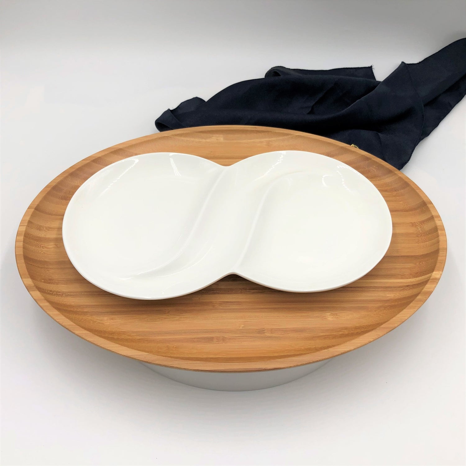 Bamboo And Fine Porcelain Oval Dish/plate Setting