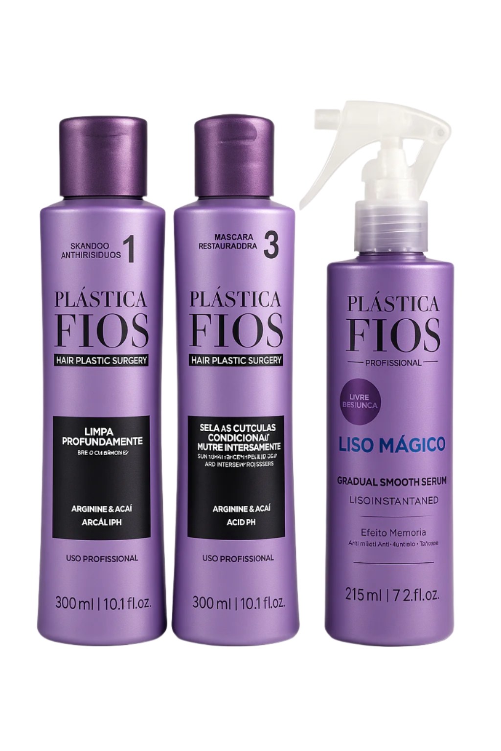 Cadiveu Plastica Dos Fios Sexy Hair Set. Detox Shampoo,Conditioner and Magic Fluid