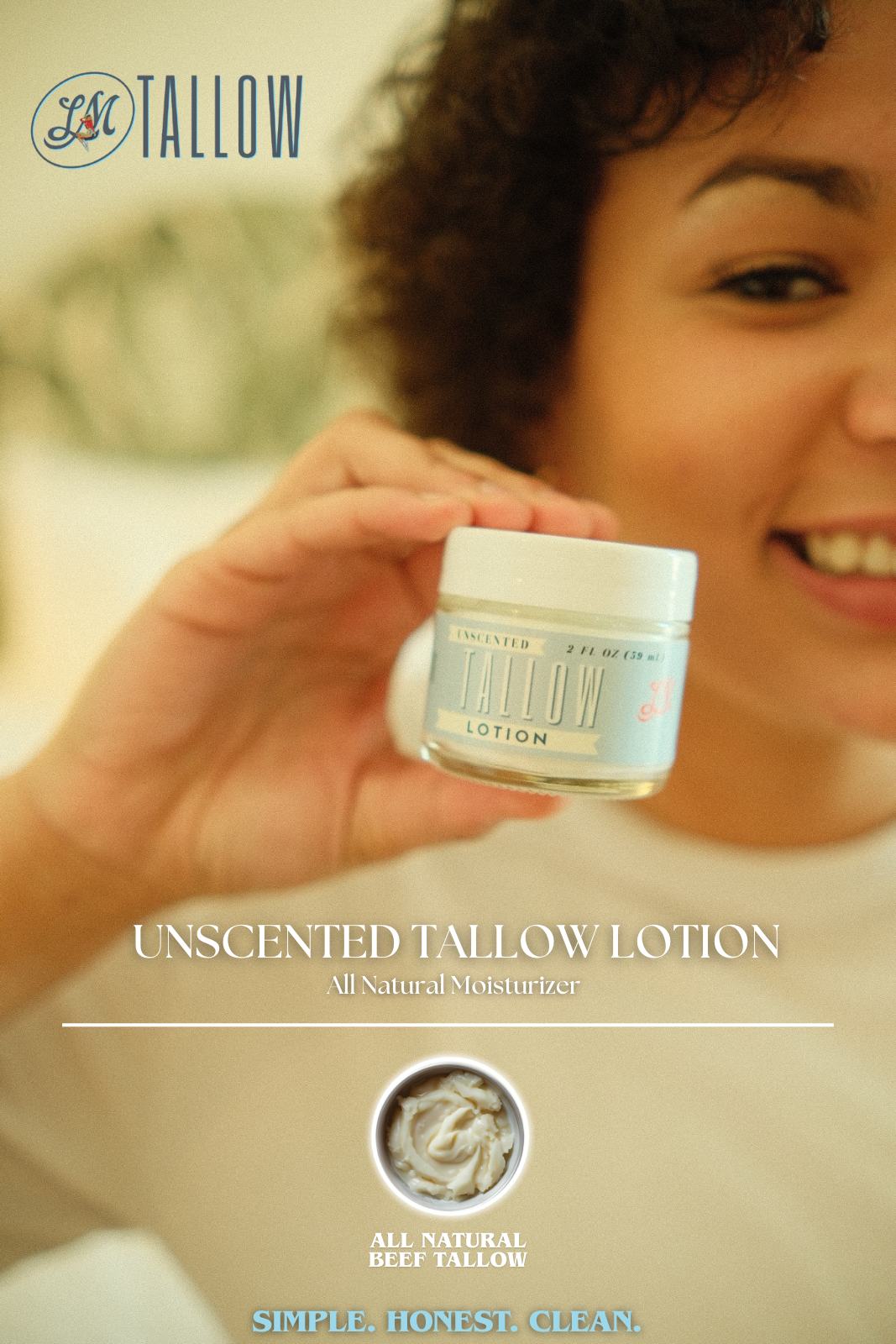 The Lady May Unscented Tallow Lotion – Pure, Preservative-Free One Ingredient Moisturizer by Lady May Tallow