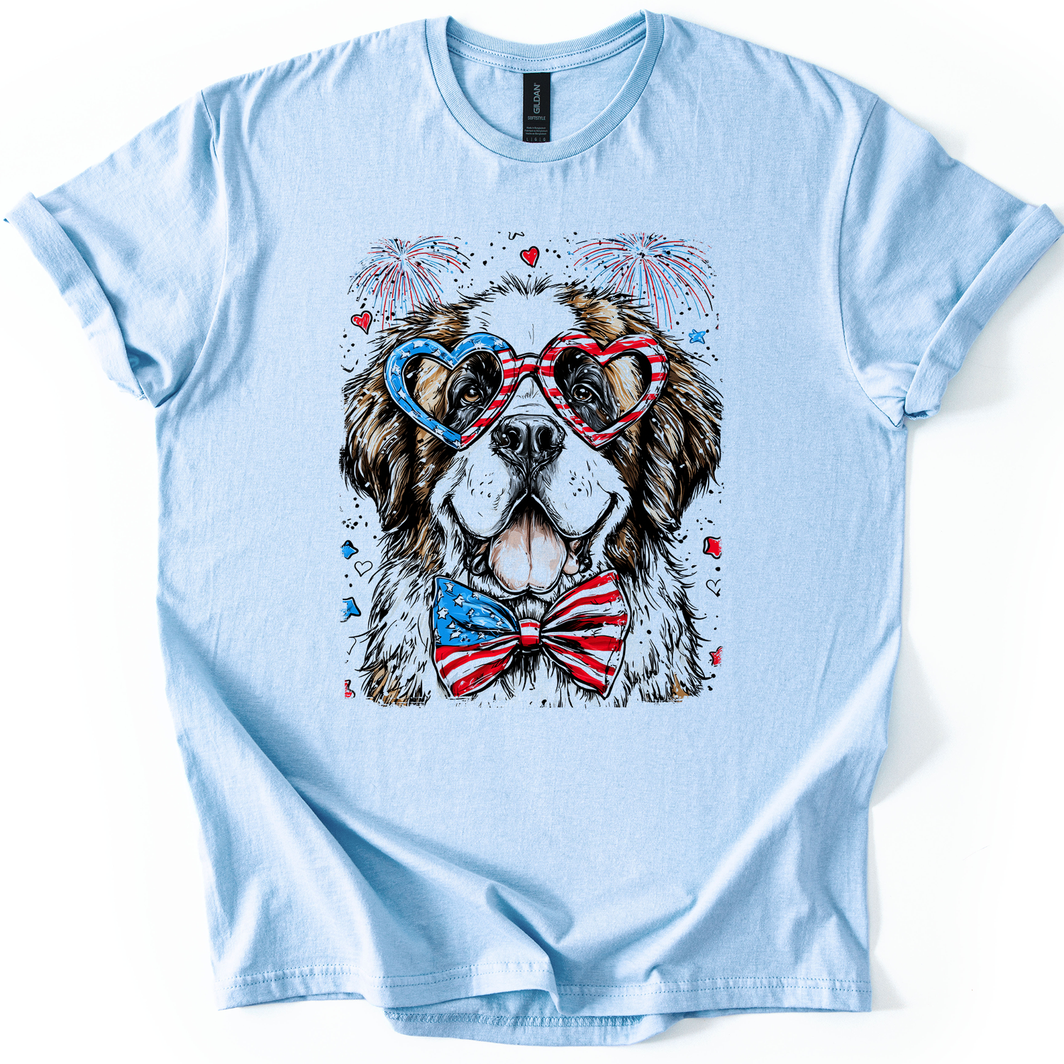 Saint Bernard Patriotic Dog, USA, America, Pet Lover, 4th of July, Soft Style T-Shirt