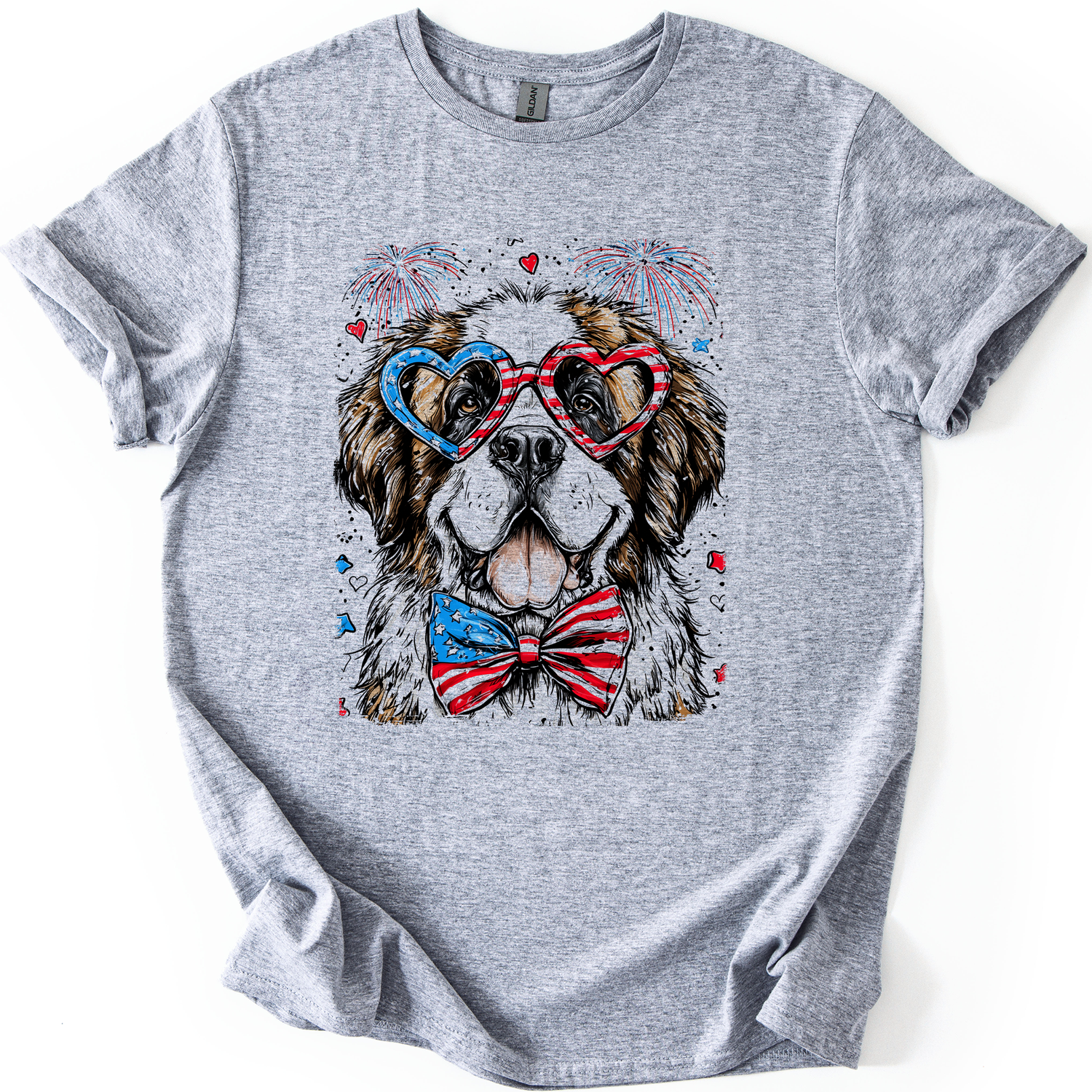 Saint Bernard Patriotic Dog, USA, America, Pet Lover, 4th of July, Soft Style T-Shirt
