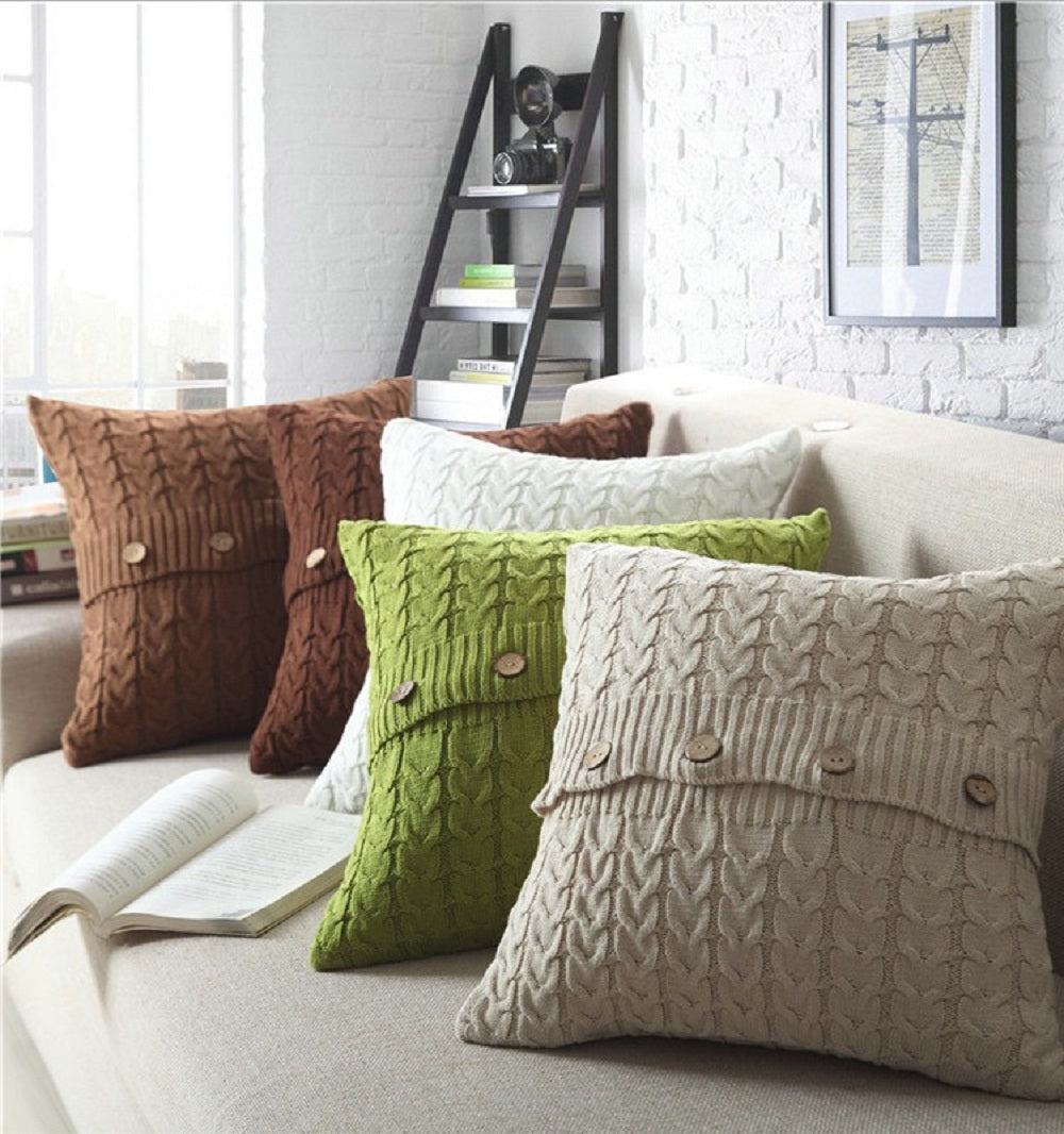 Cable knit throw pillow cover with 3 buttons closure, cover only size 18"x18"