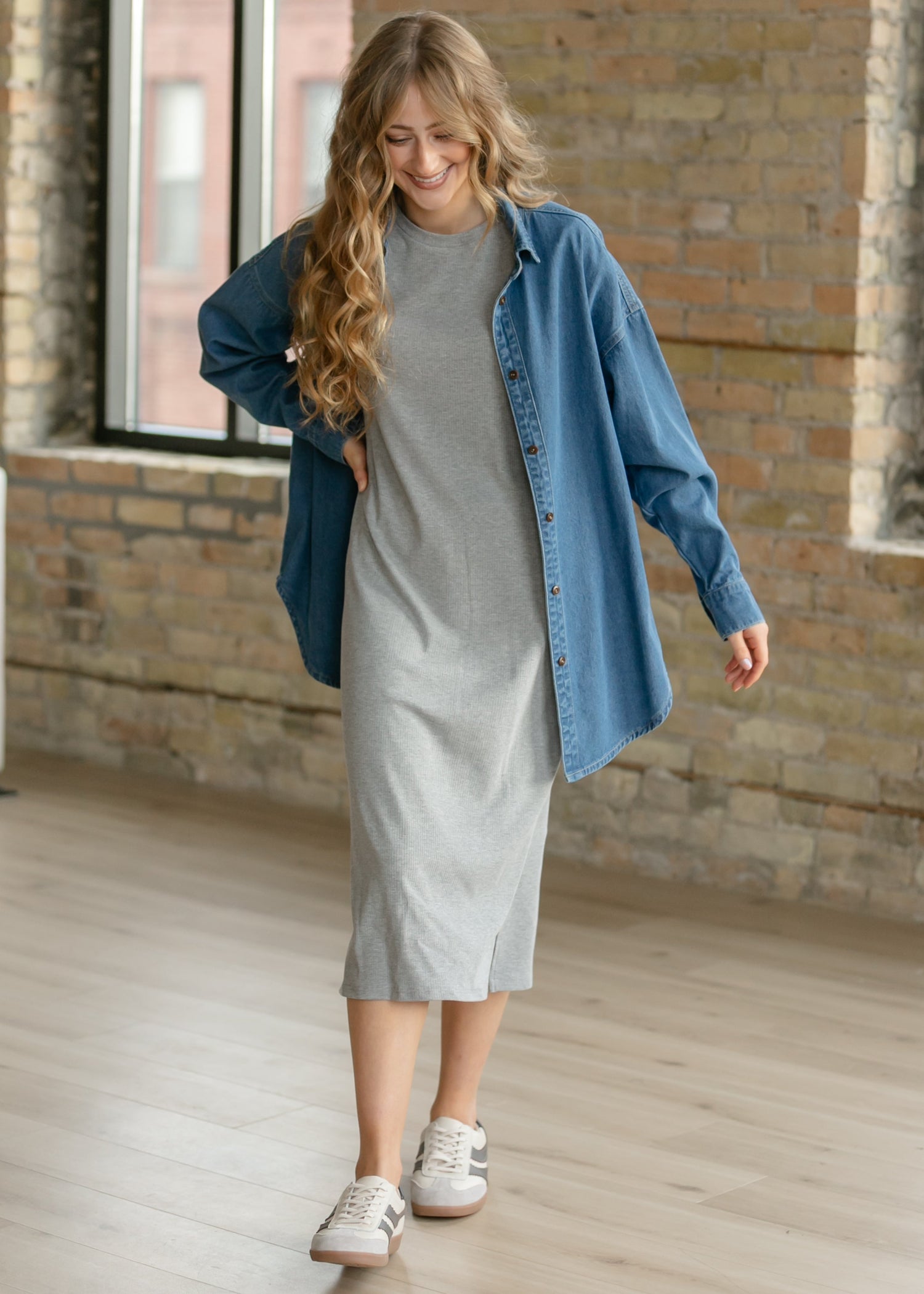 Inherit Co. Baylor Gray Ribbed T-shirt Dress