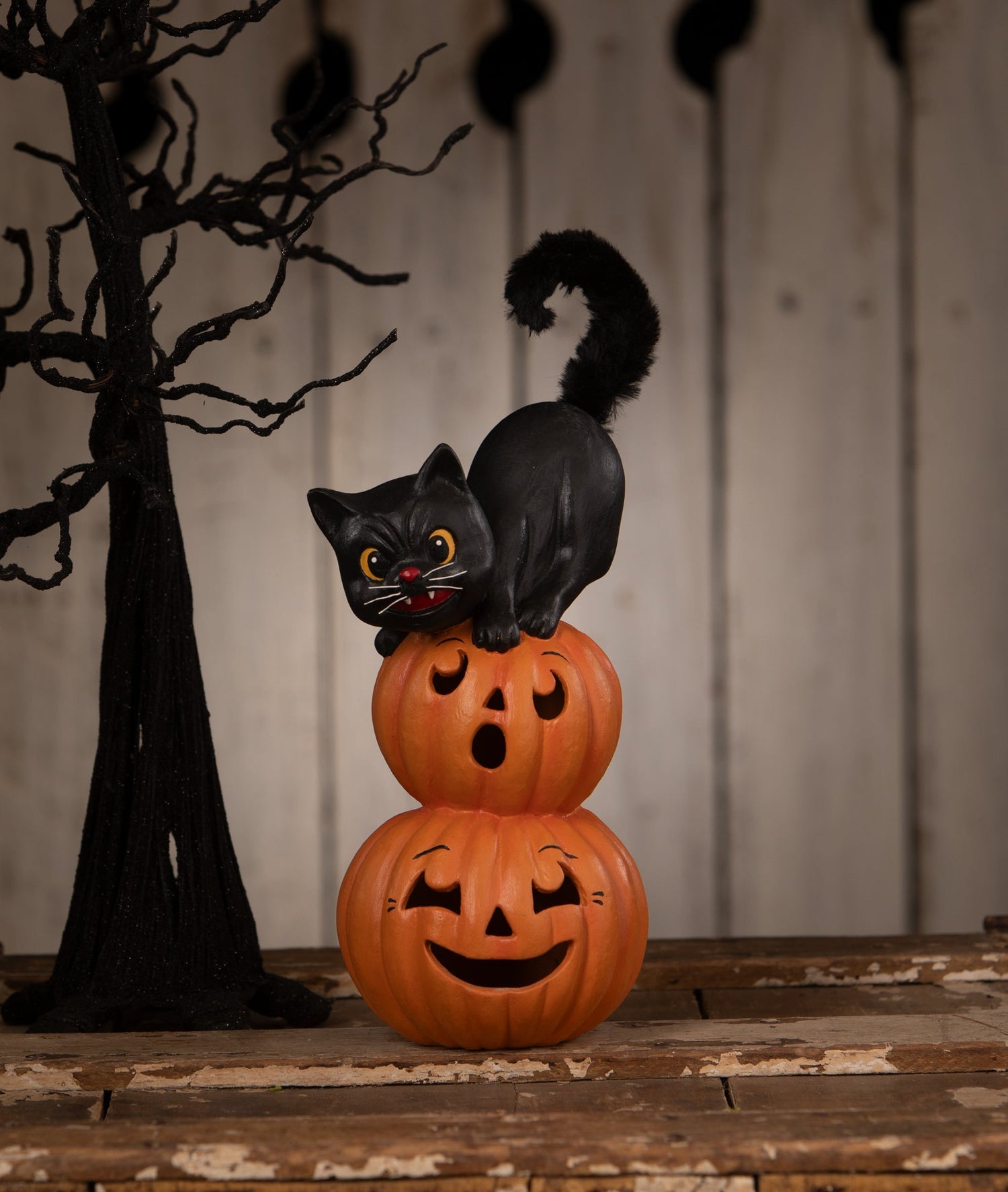 Small Pumpkin Stack Black Cat | Halloween Decor | Bethany Lowe