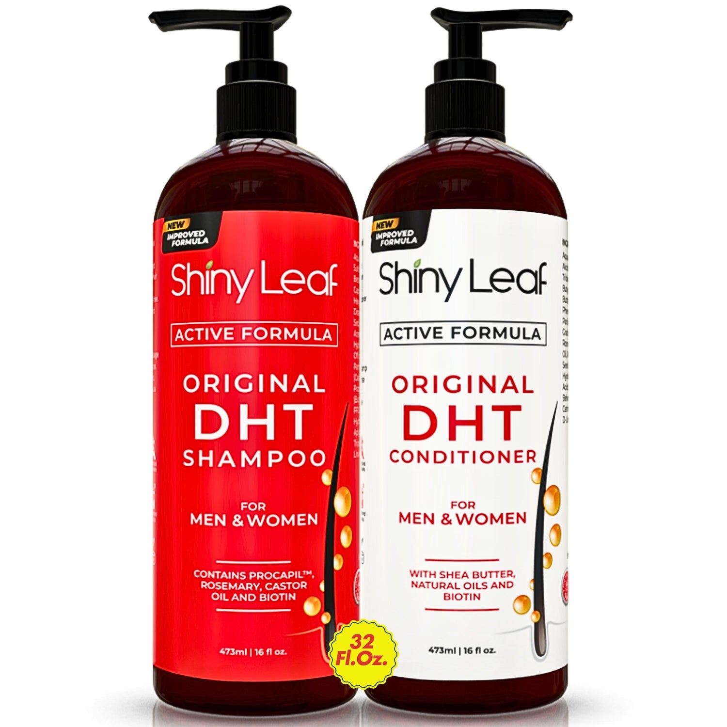 Shiny Leaf DHT Blocker Anti Hair Loss Shampoo and Conditioner set with Biotin (2 x 16 Oz)