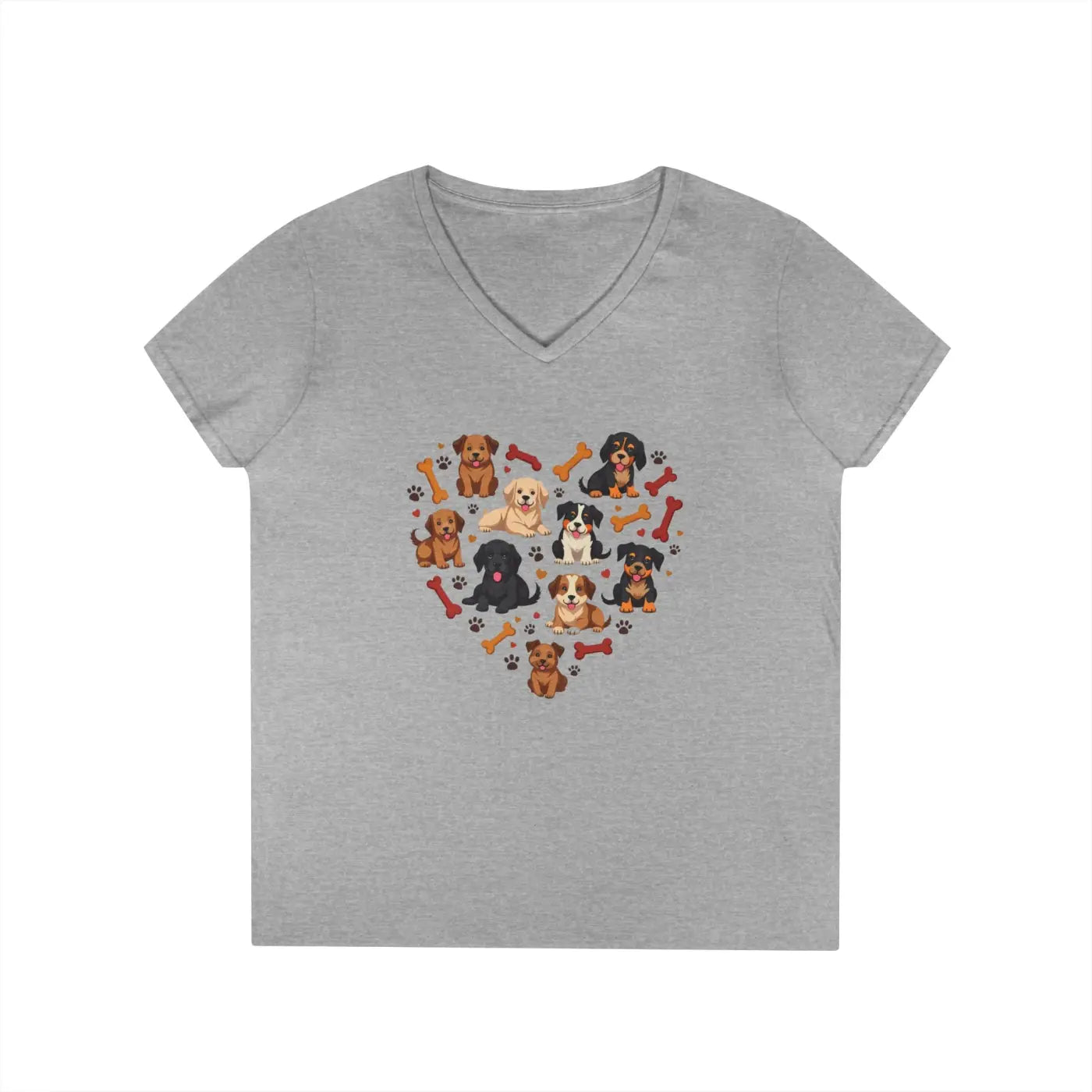 Dog Lovers V-neck – Heart Design Cotton Top - Dipaliz