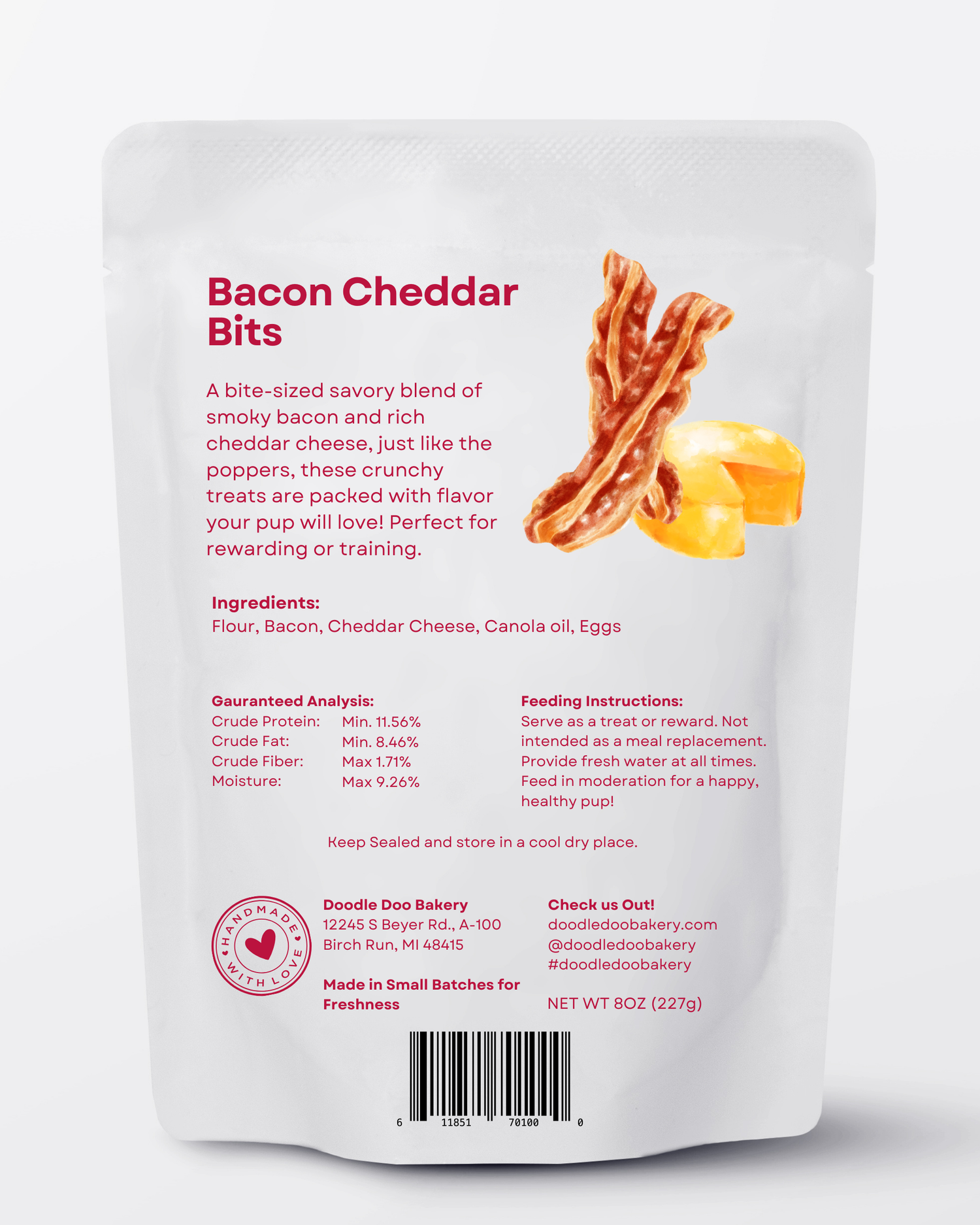 Doodle Doo Bakery Homemade Dog Treats - 🥓 Bacon Cheddar Bits Treat 1/2lb