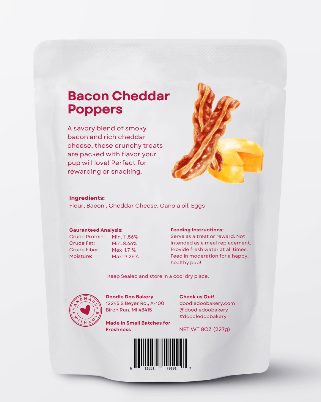 Doodle Doo Bakery 🥓 Homemade Dog Treats -  Bacon Cheddar Poppers Treat 1/2lb