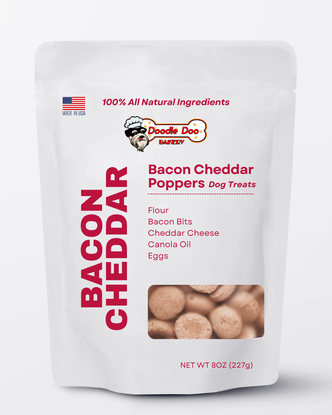 Doodle Doo Bakery 🥓 Homemade Dog Treats -  Bacon Cheddar Poppers Treat 1/2lb