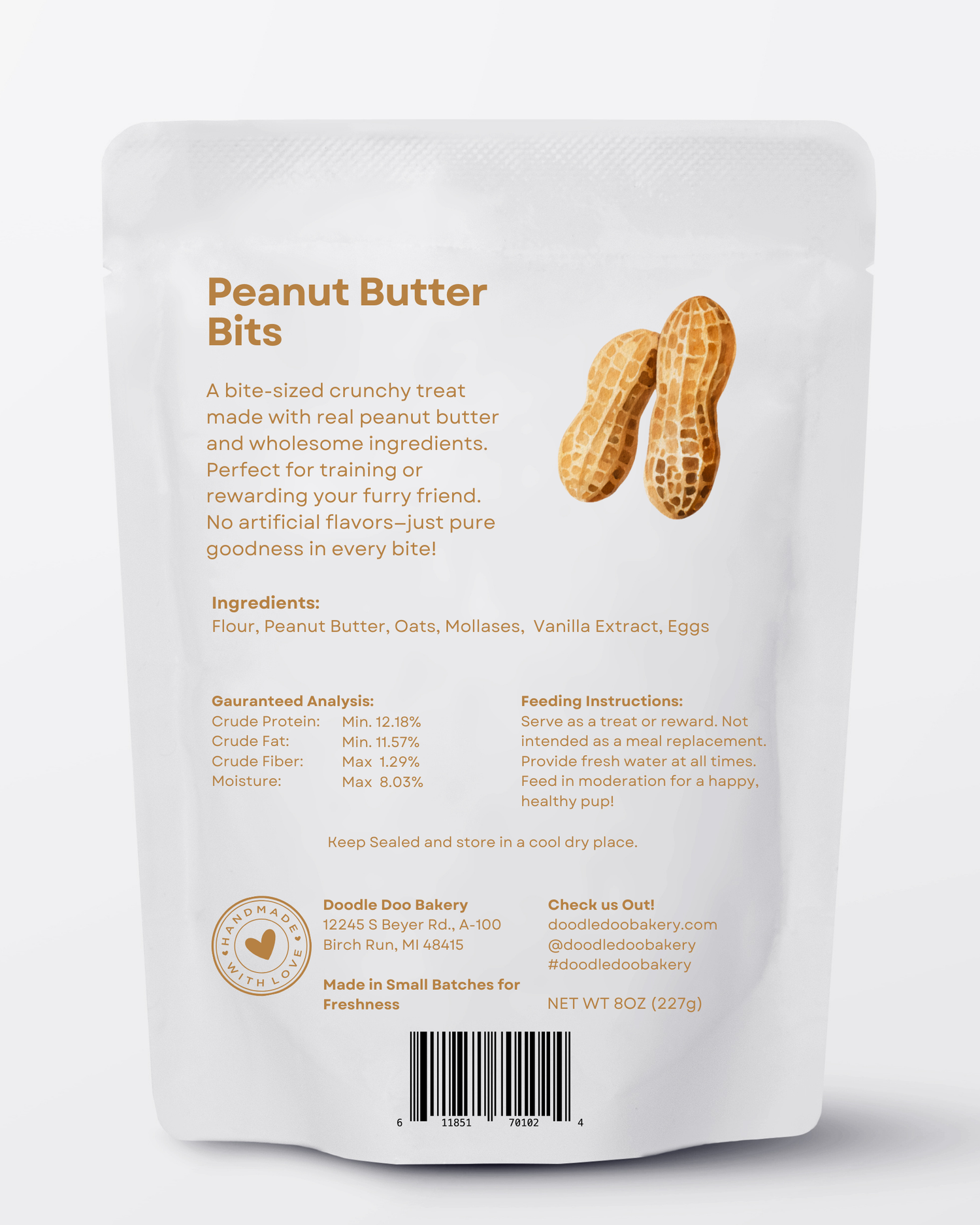 Doodle Doo Bakery Homemade Dog Treats - 🥜 Peanut Butter Bits Dog Biscuits 1/2lb
