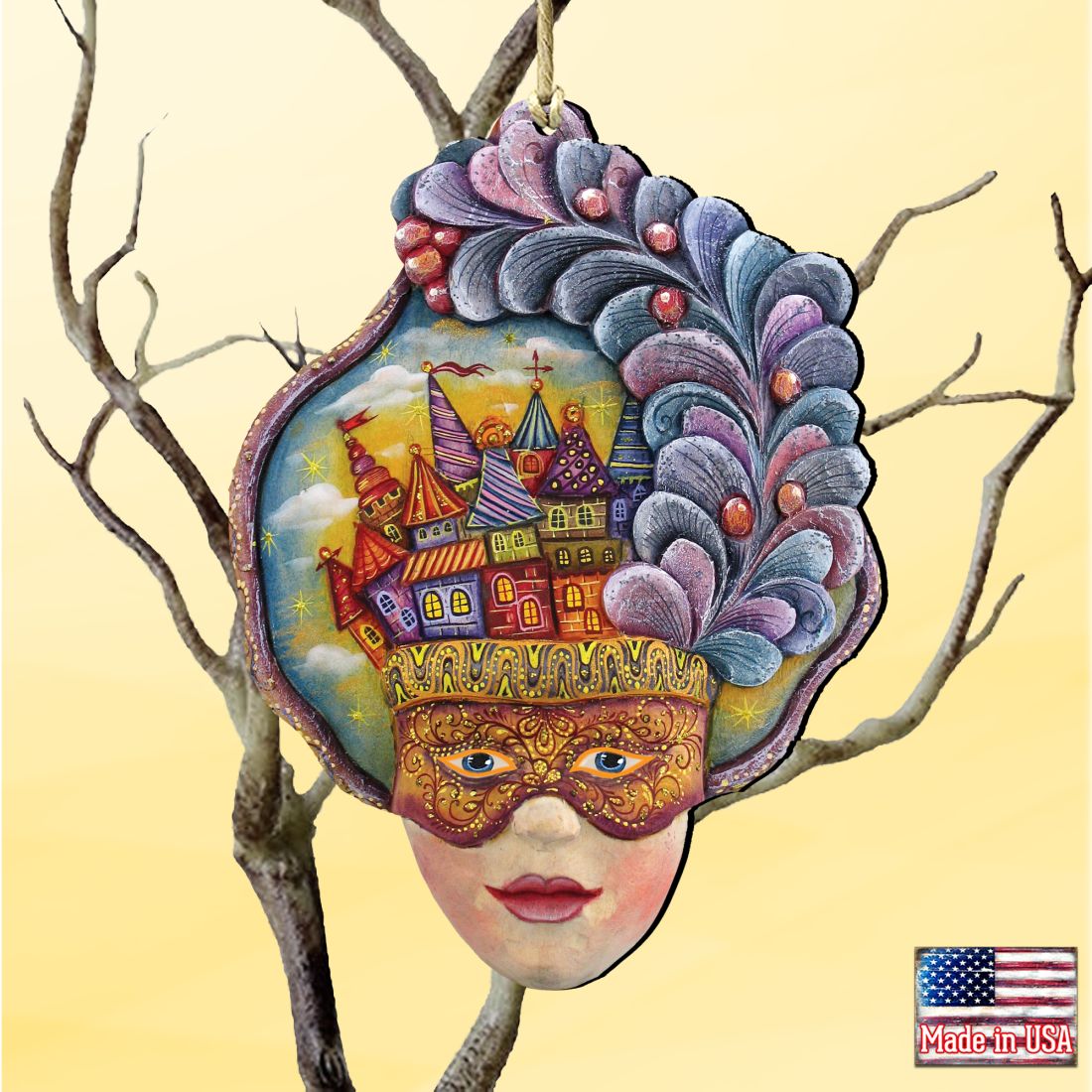 Carnival Mask Wooden Ornaments by G. DeBrekht - Thanksgiving Halloween Decor - 8161038