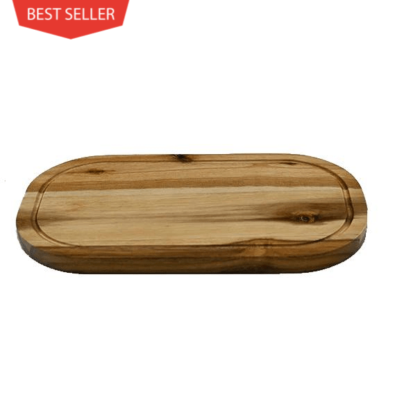 [ Set of 3 ] Zavis Green Acacia Wood Serving Rounded Cutting Board With Juice Groove 14" X 8" | Dishwasher Safe