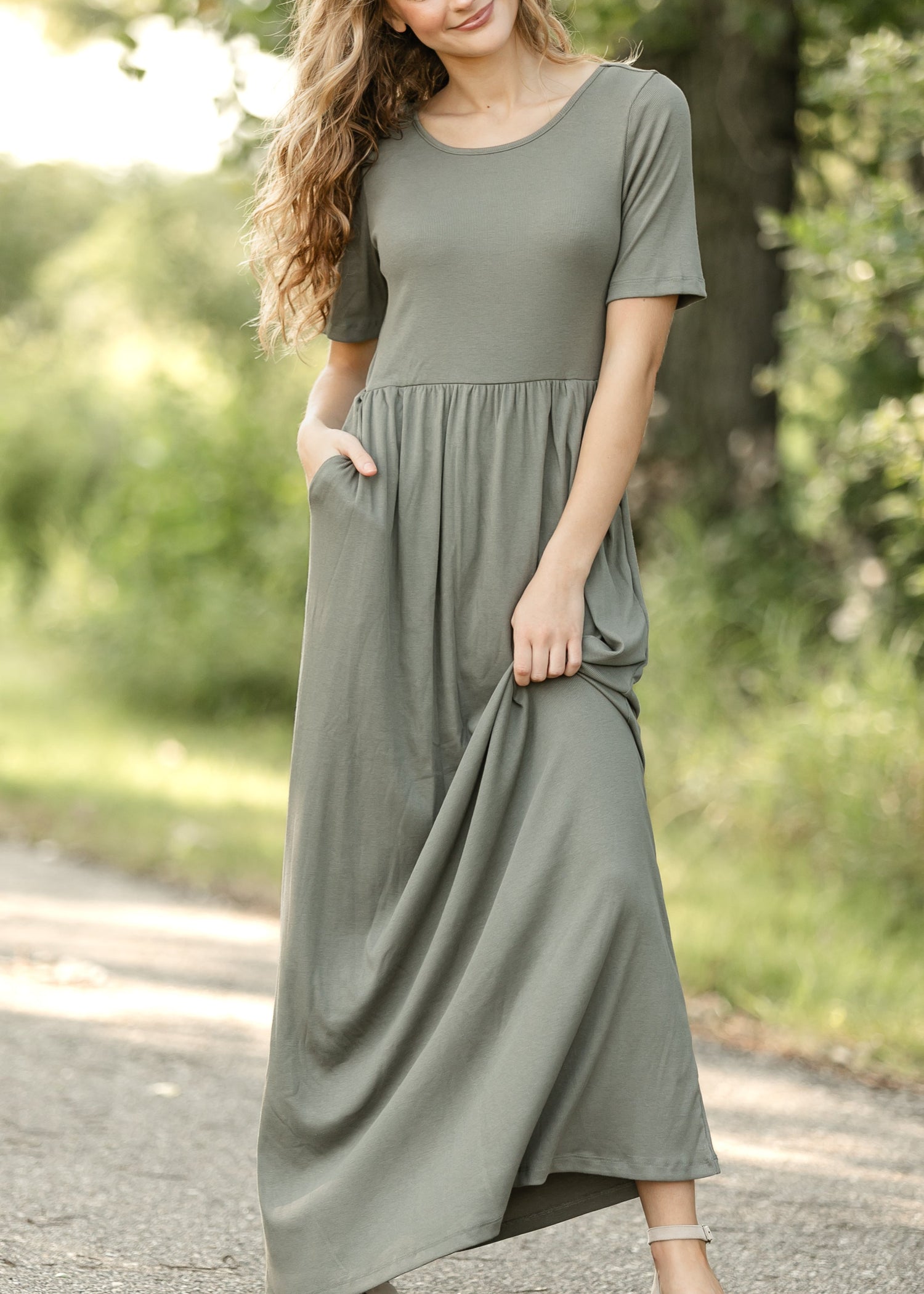 Inherit Co. Jasmine Olive Ribbed Maxi Dress