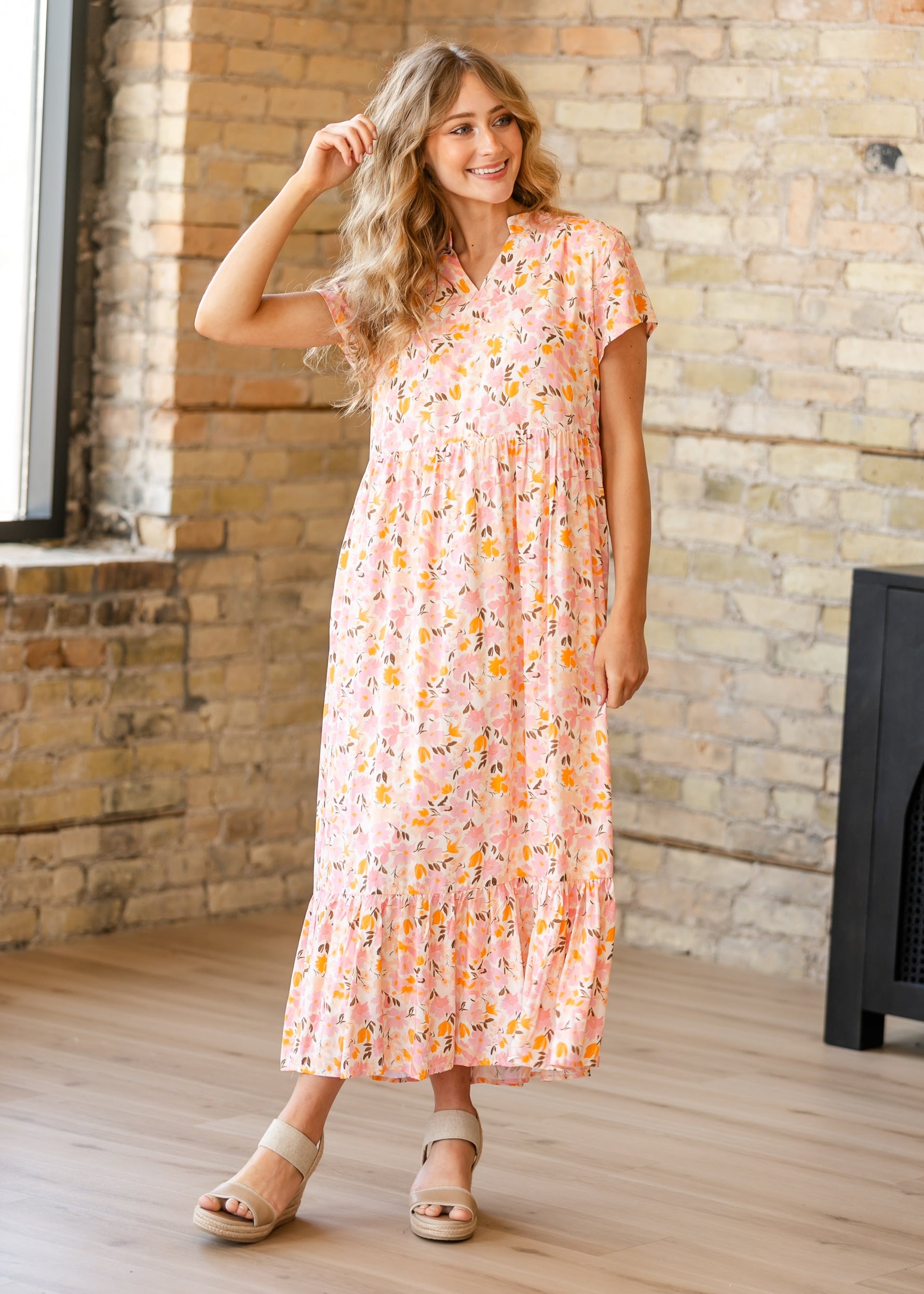 Jaydrien Floral Flutter Sleeve Midi Dress – Woman's World Shop