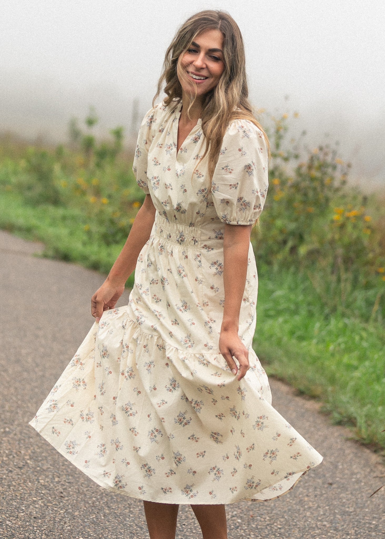 Inherit Co. Katrina Half Sleeve Floral Midi Dress