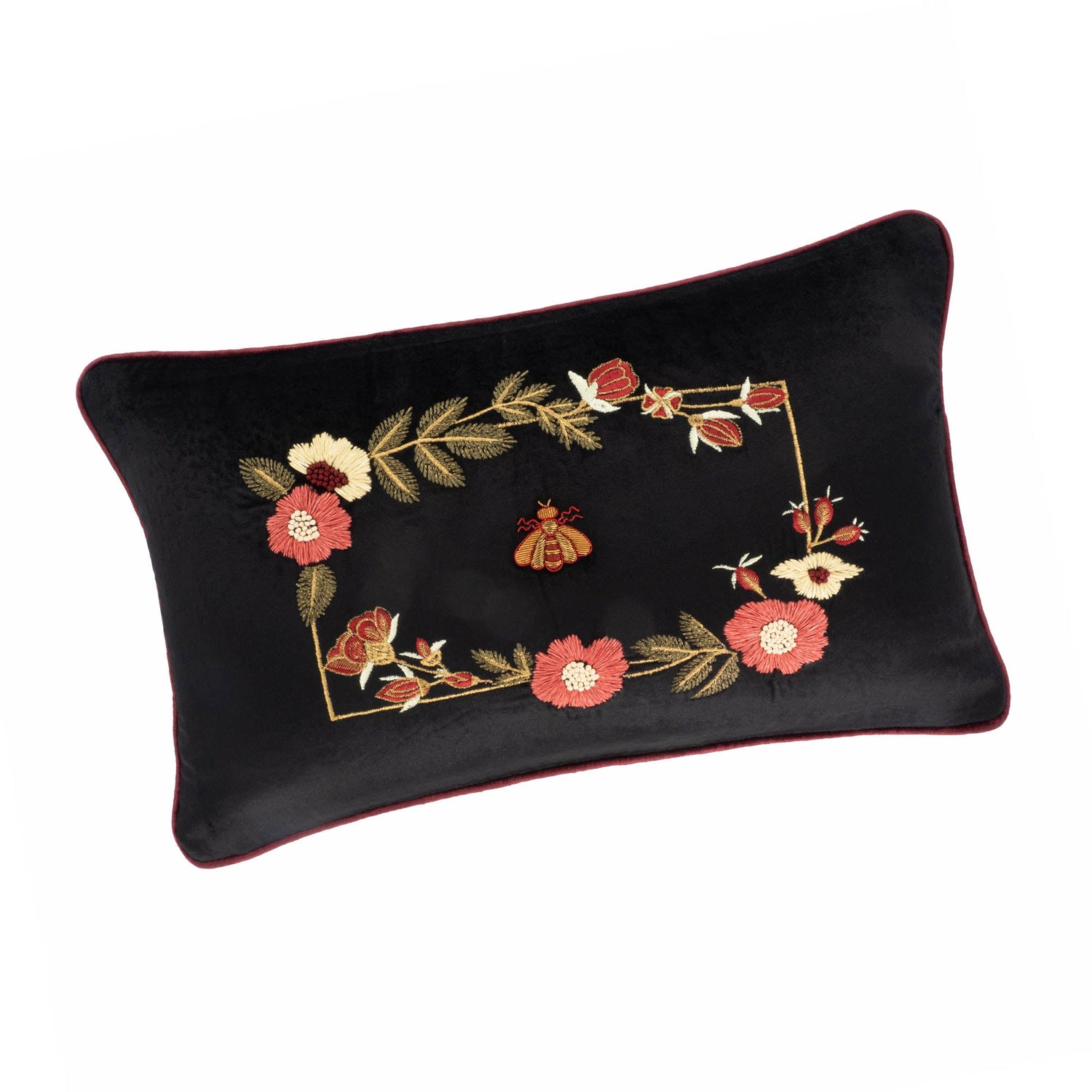 Love Bee Silk Velvet Throw Pillow, 12" X 20"
